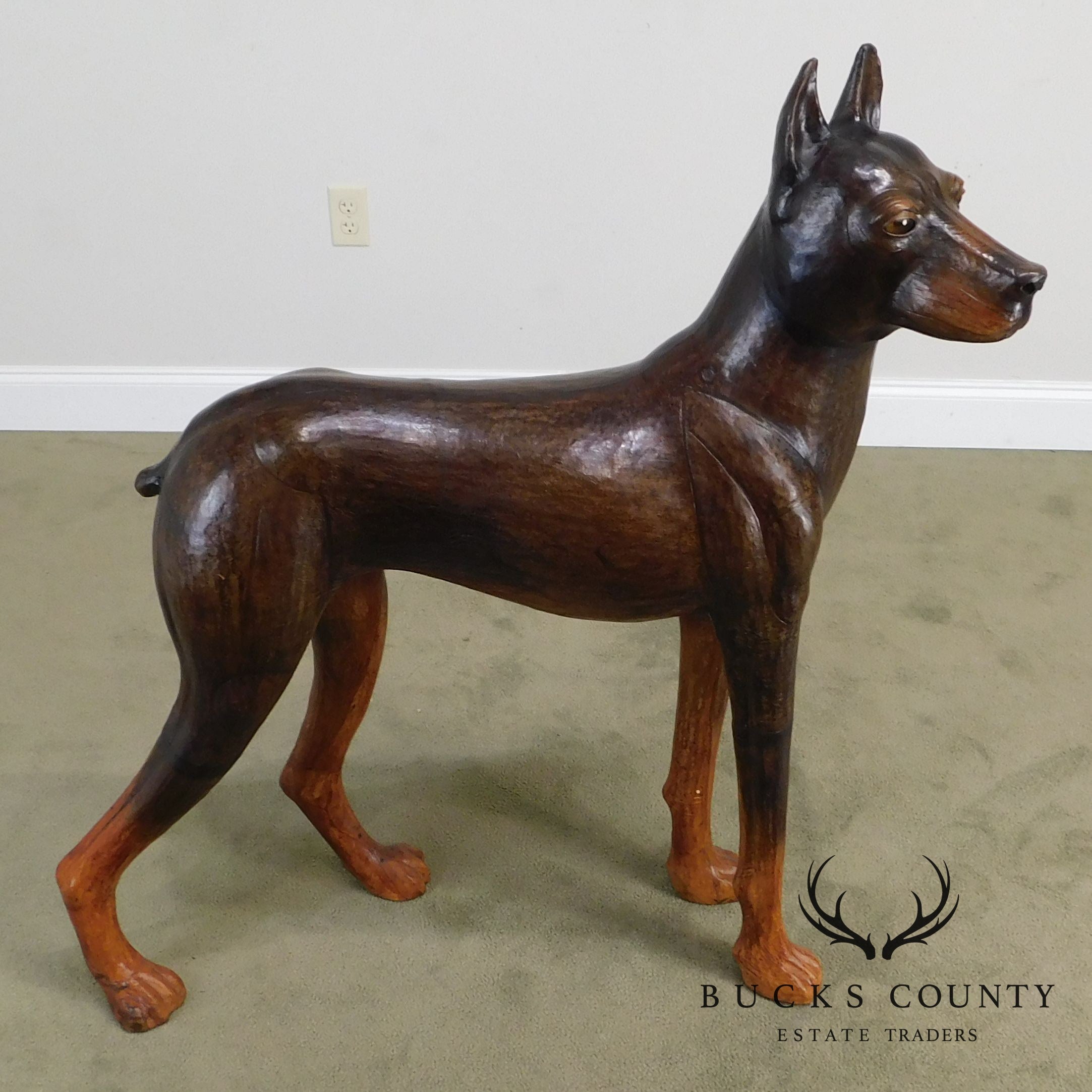 Life Size Leather Wrapped Doberman Pinscher Dog Statue