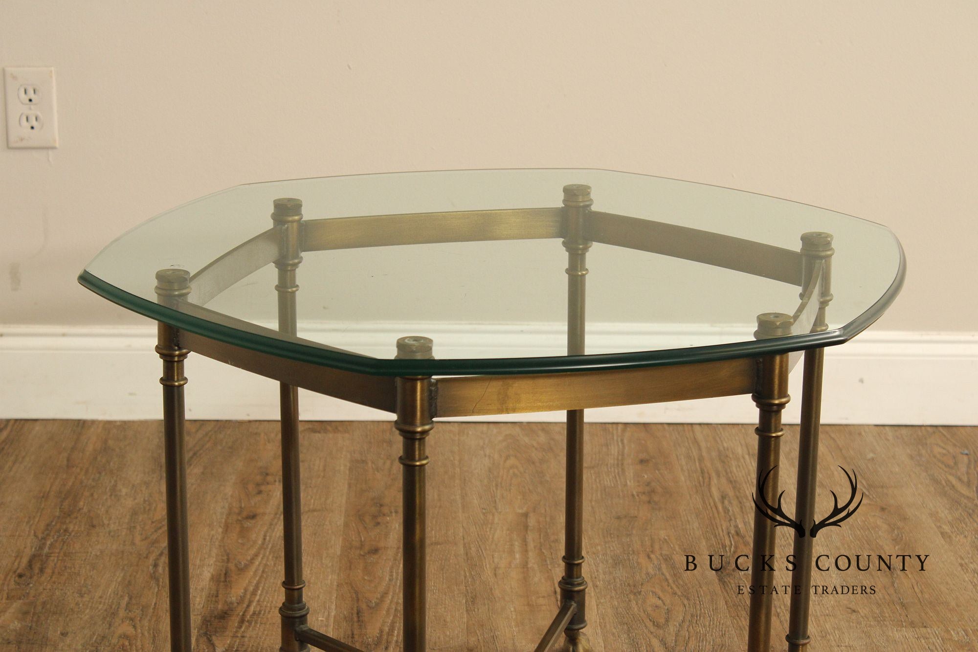 Hollywood Regency Vintage Italian Pair of Glass Top Brass Side Tables