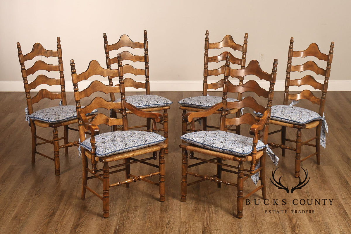 Hickory Chair Co. Set Of Six Country Ladder Back Rush Seat Dining Chairs