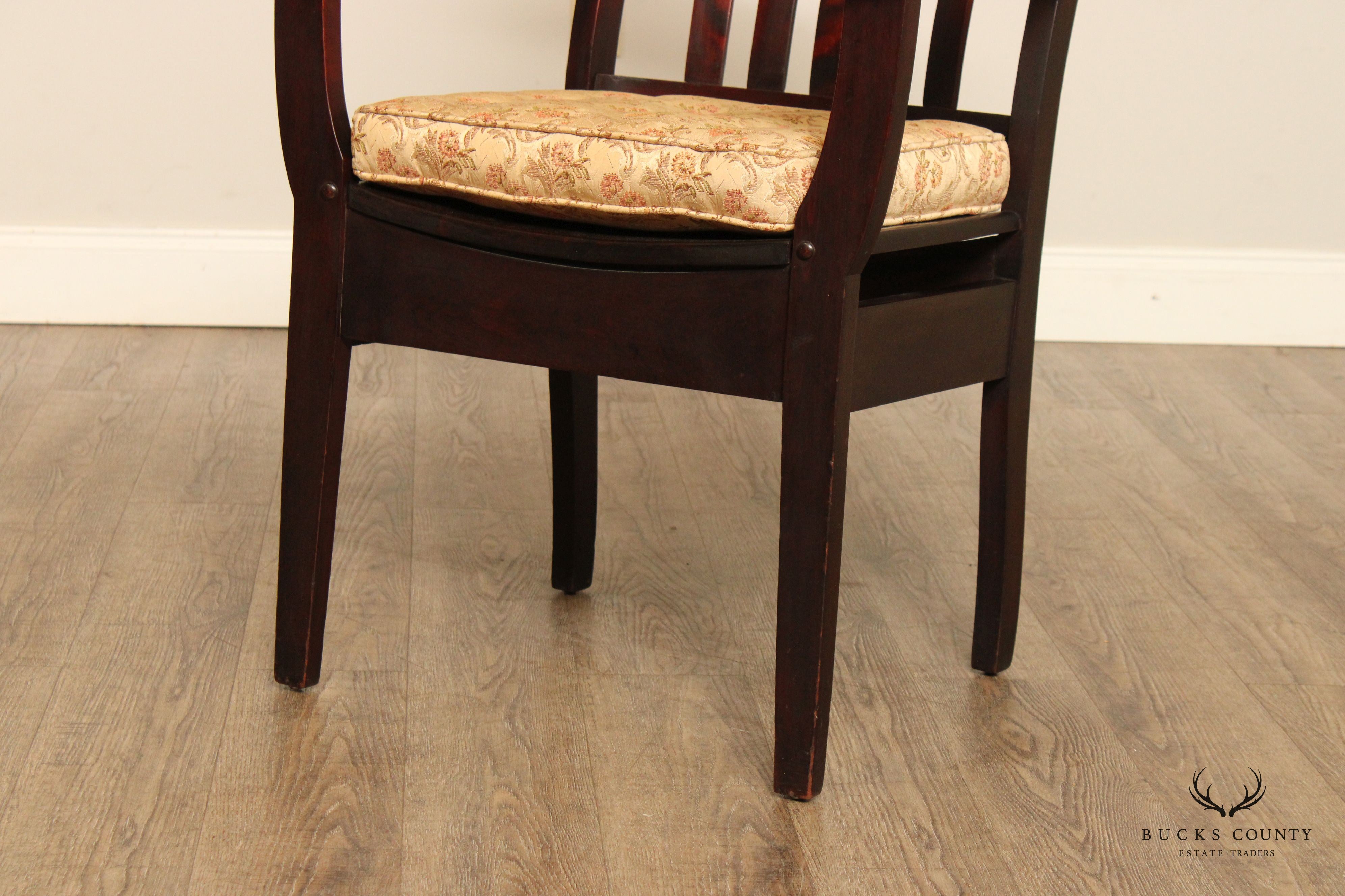 Vintage Arts and Crafts Slat Back Mahogany Armchair