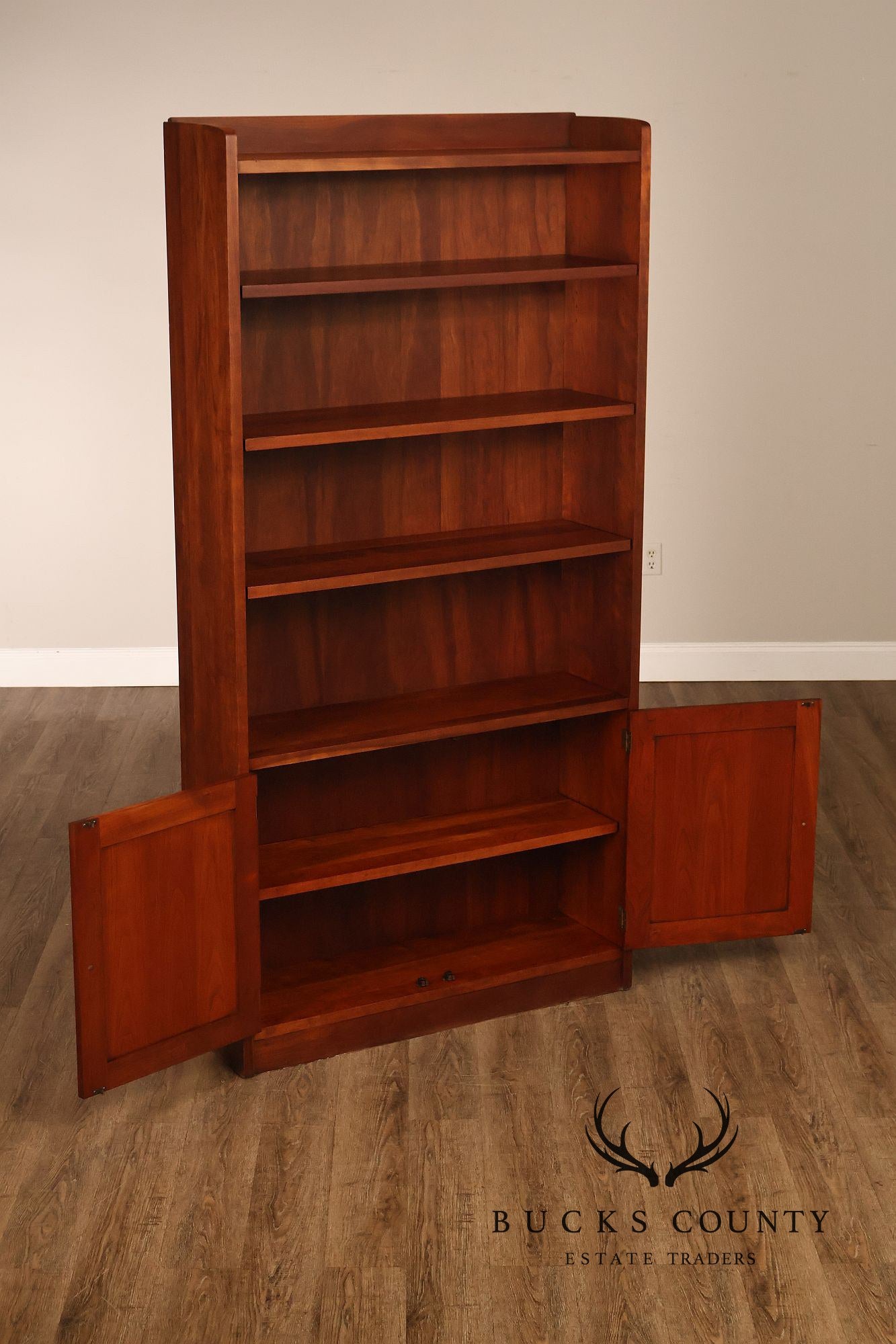 Stickley Mission Style Cherry Open Bookcase With Lower Cabinet