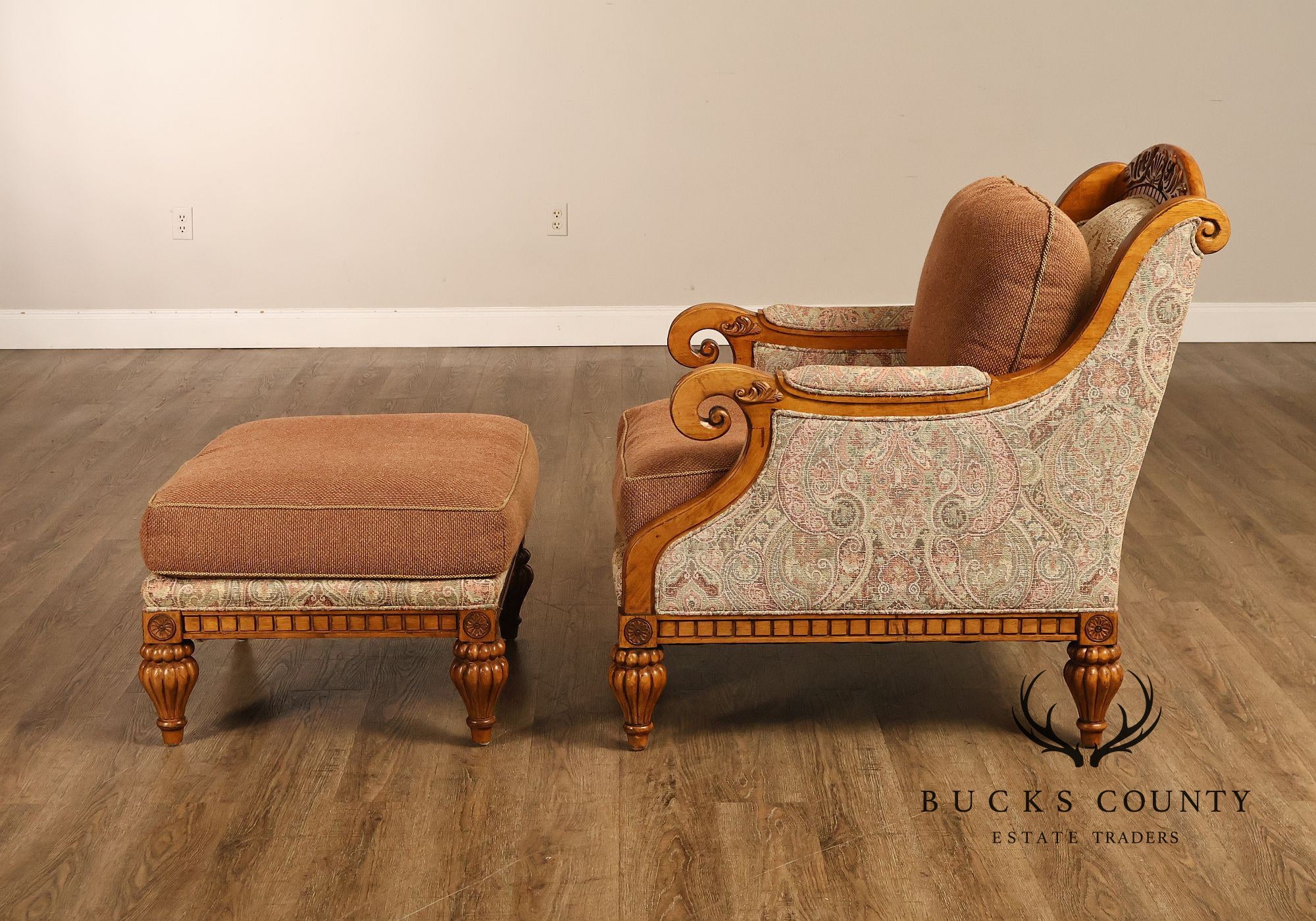 Robb & Stucky British Colonial Style Armchair with Ottoman