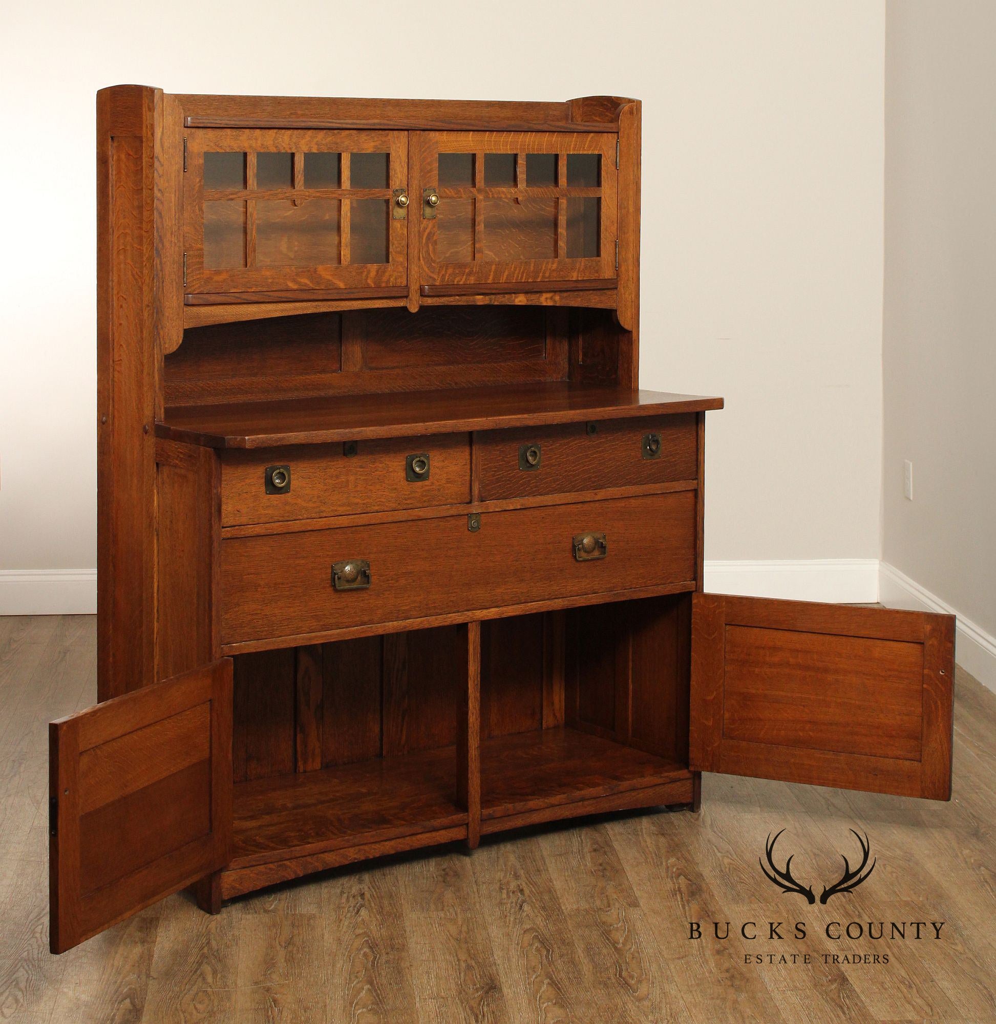 Stickley Brothers Antique Mission Oak Sideboard Hutch