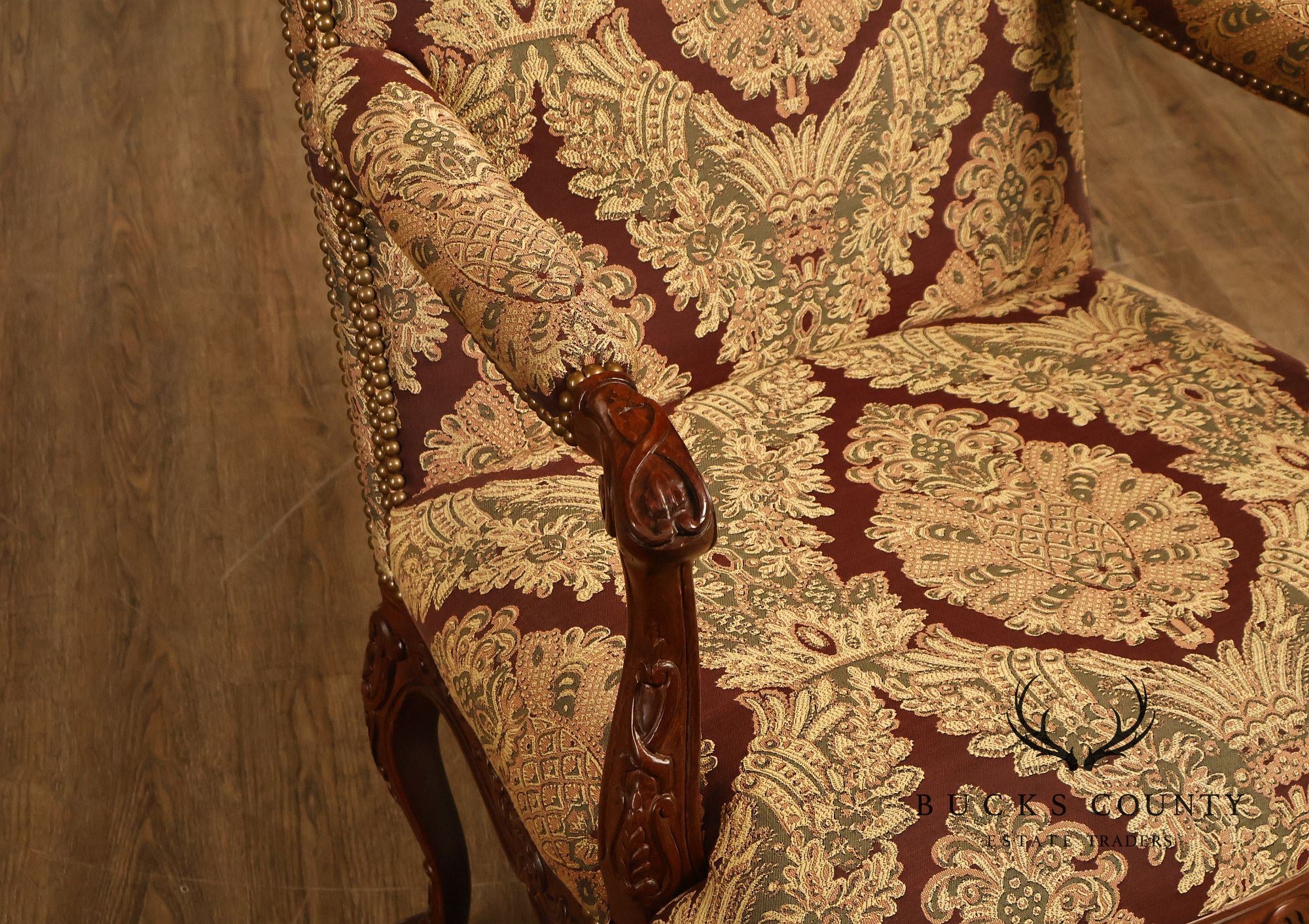 French Louis XV Style Carved Wood Upholstered Armchair