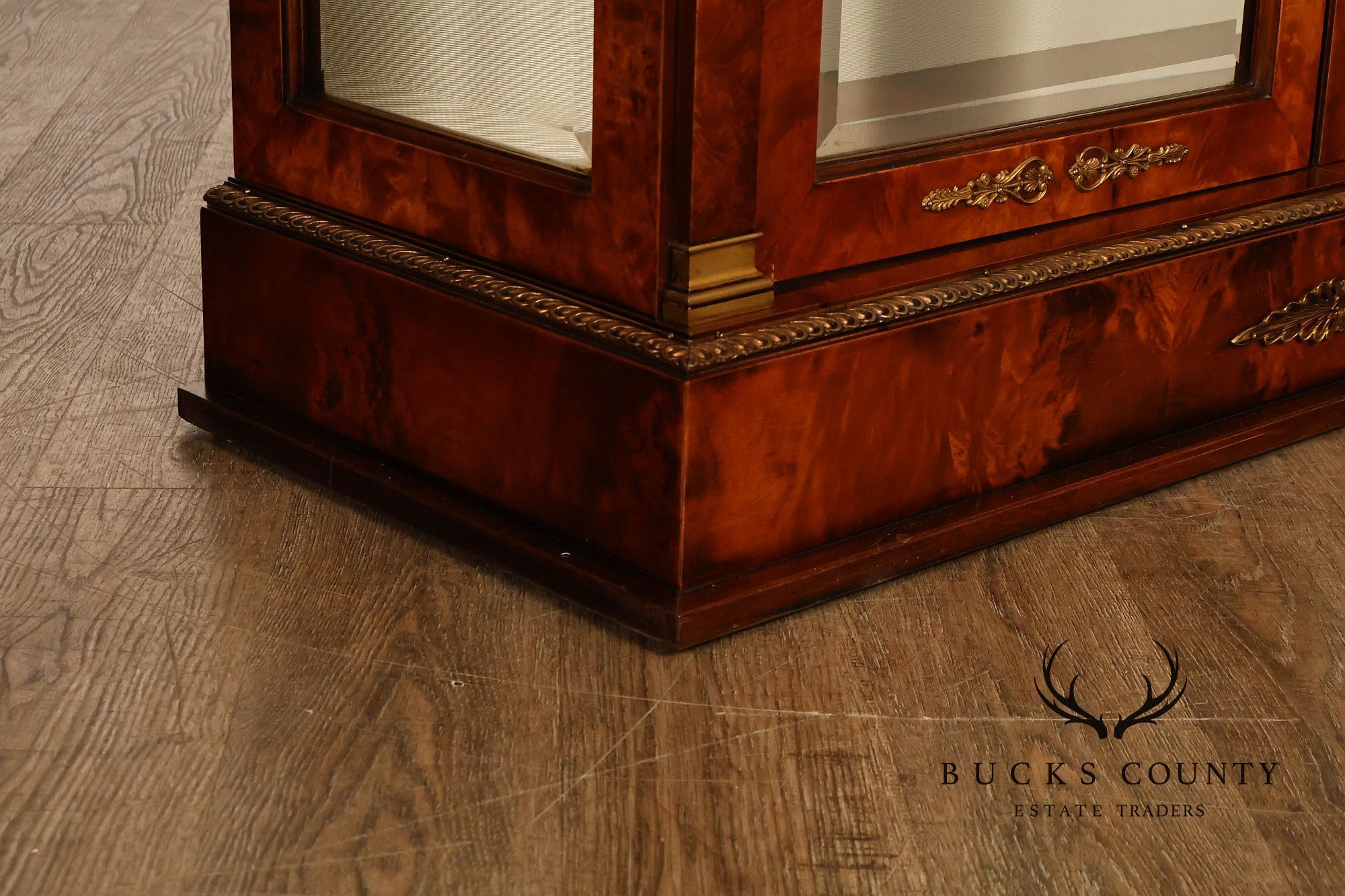 French Empire Style Burl Wood Vitrine Display Cabinet
