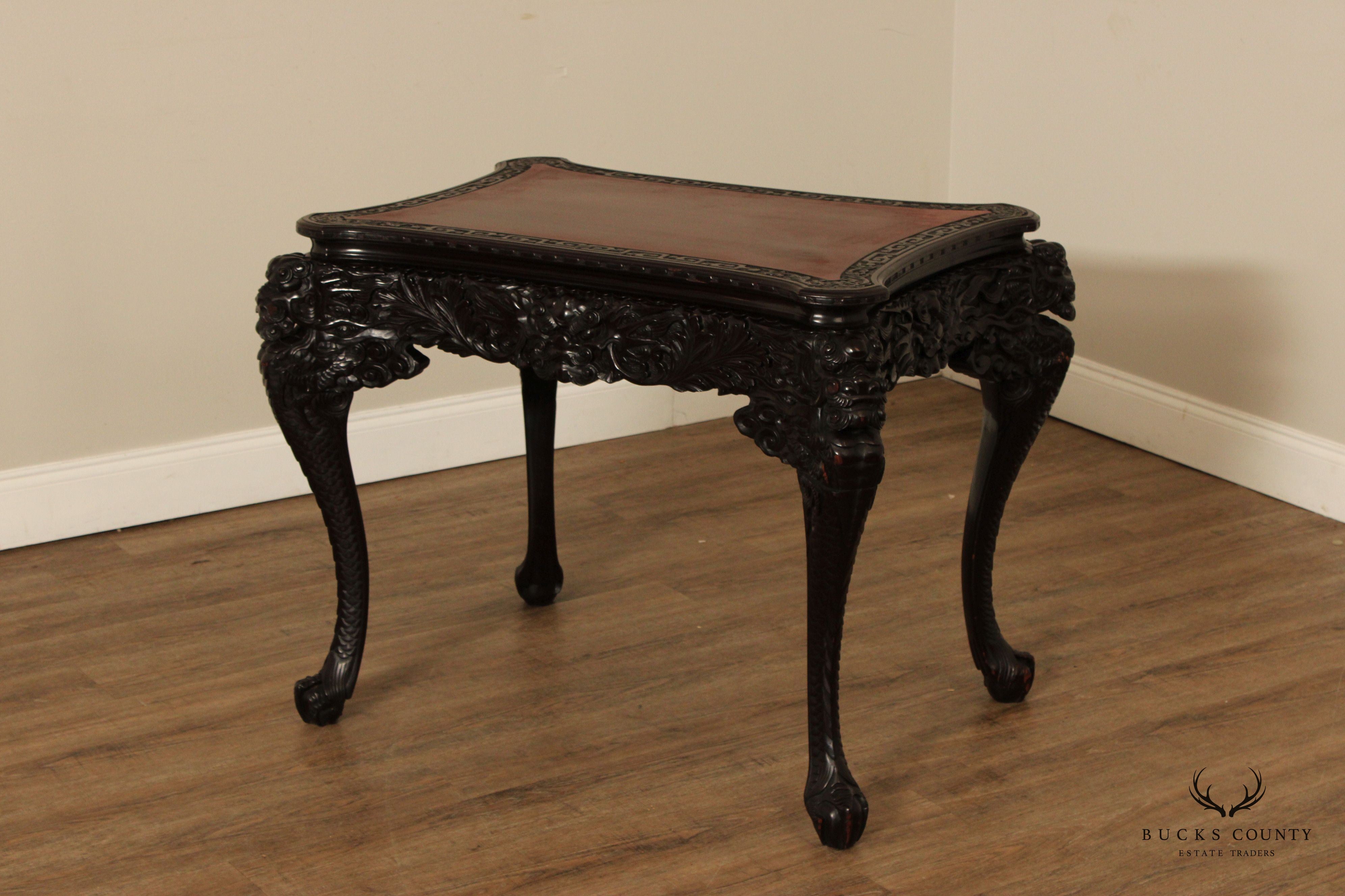 Antique Japanese Ornately Carved Hardwood Parlor Table