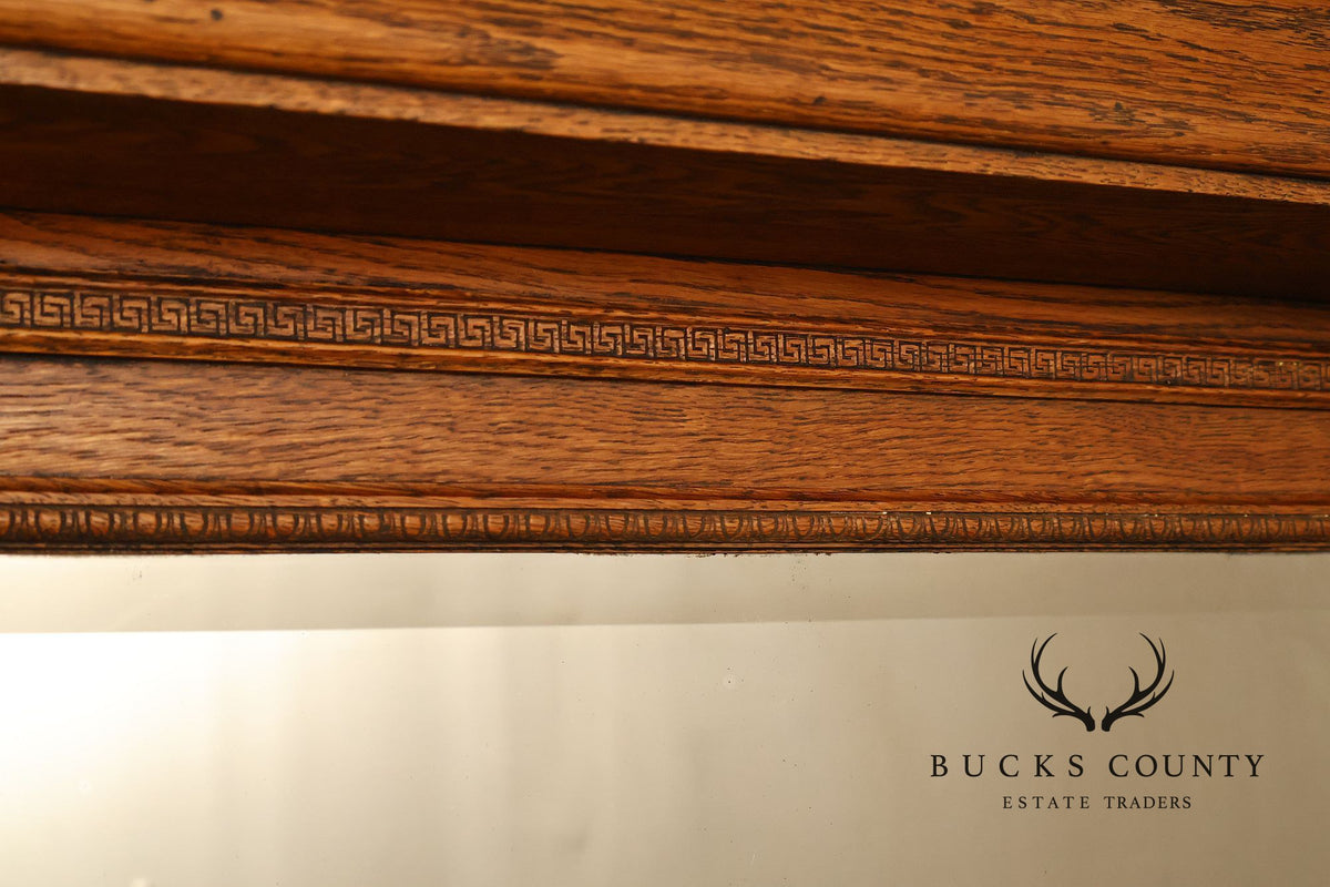 Antique C.B. Atkin Company Victorian Oak Mirrored Fireplace Mantel