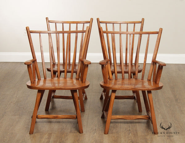 Hunt Country Furniture Rustic Oak Set of Four Windsor Dining Chairs