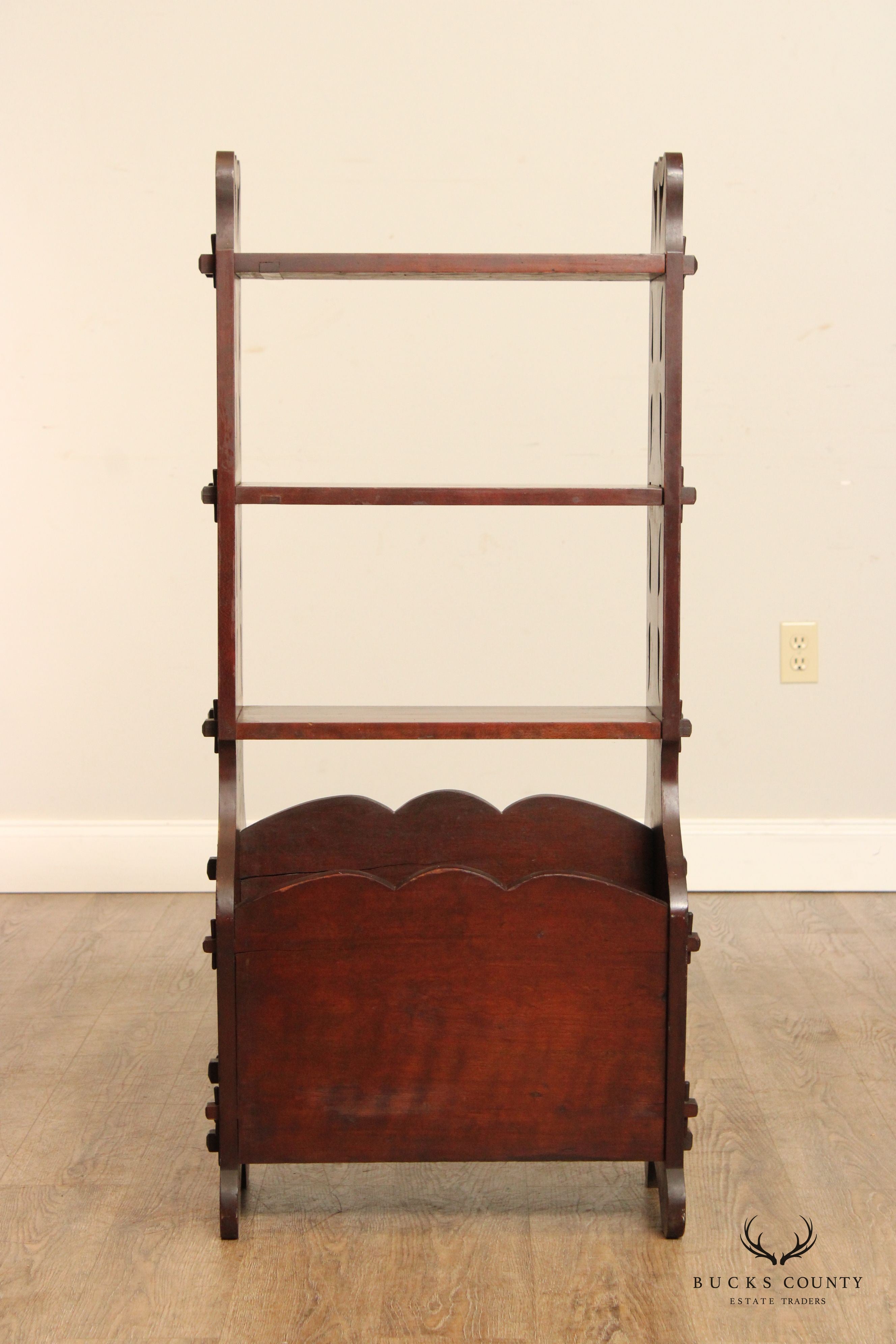 Arts and Crafts Antique Mahogany Magazine Rack and Bookshelf