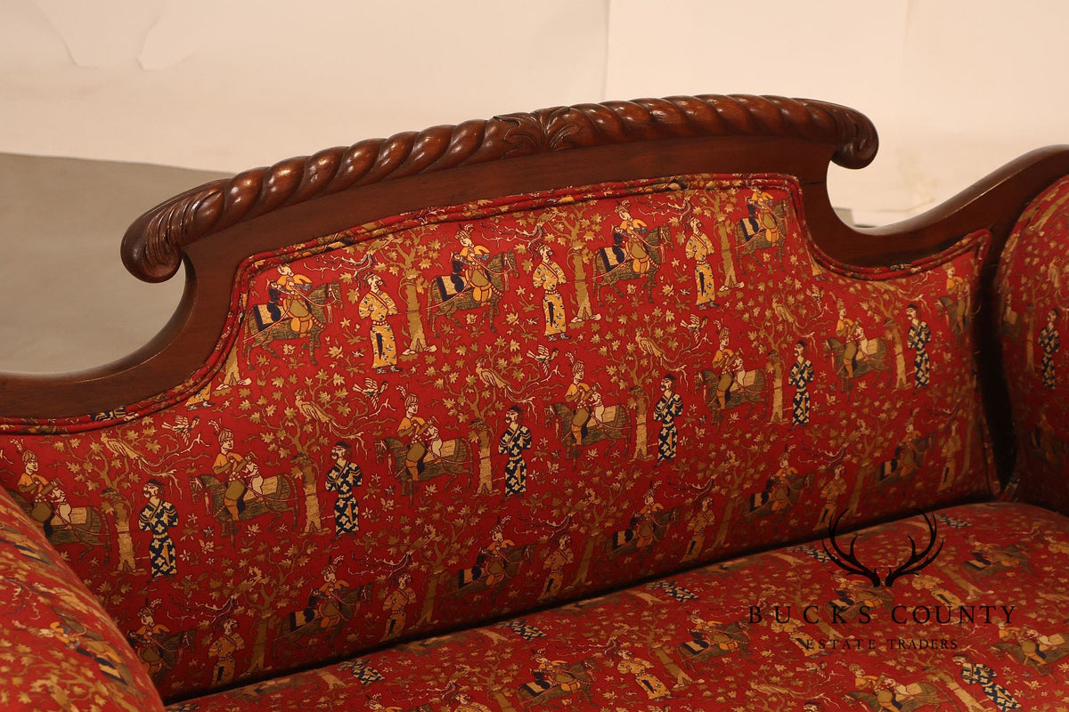 Antique American Empire Carved Mahogany Sofa With Scrolled Arms And Lion Paw Feet