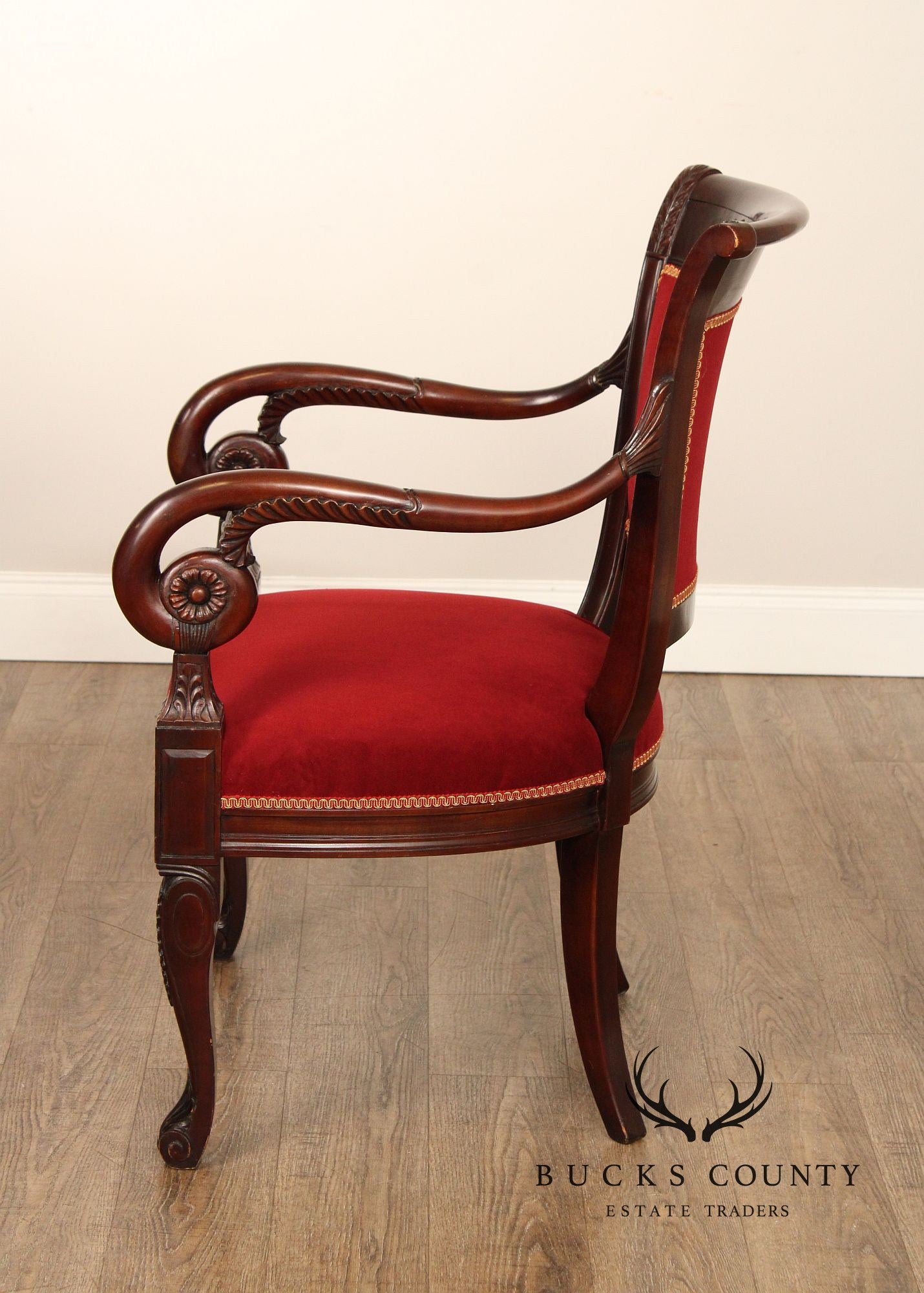 French Empire Style Pair of Mahogany Armchairs