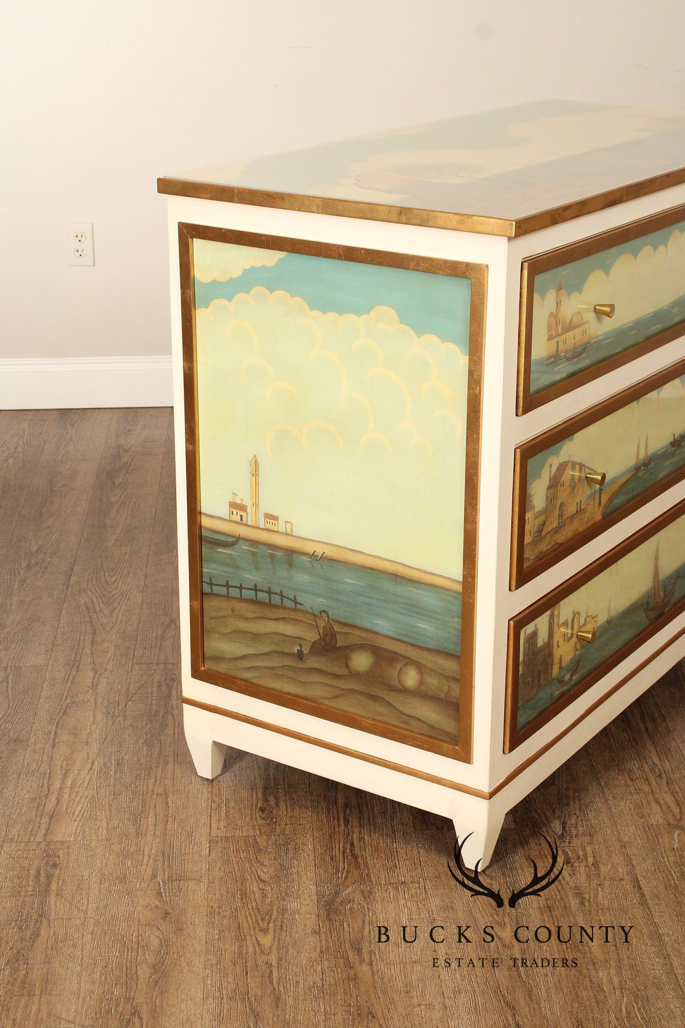 MODERN HISTORY HAND PAINTED VENETIAN THREE DRAWER CHEST COMMODE