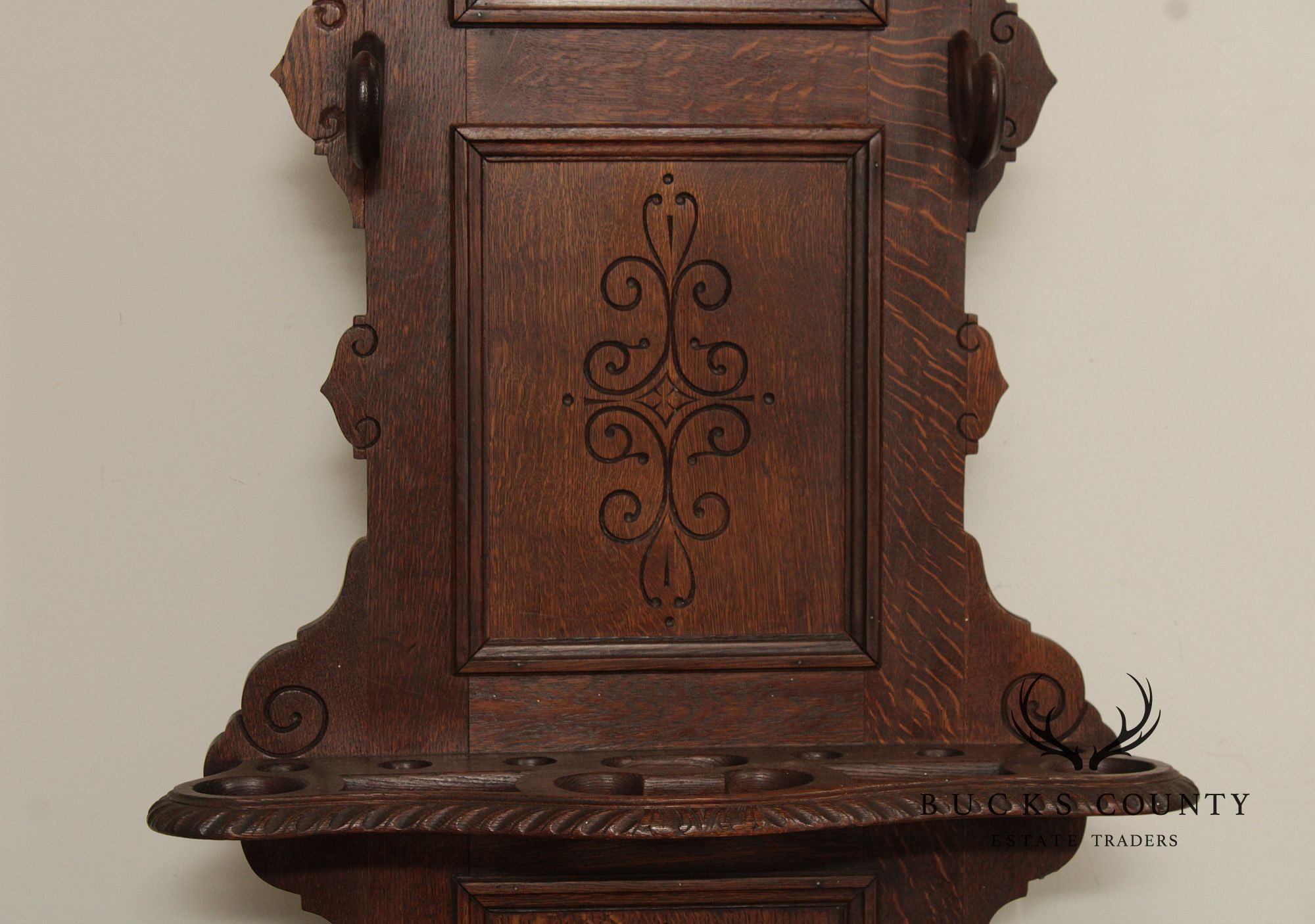 Antique Victorian Carved Oak Hall Tree With Mirror