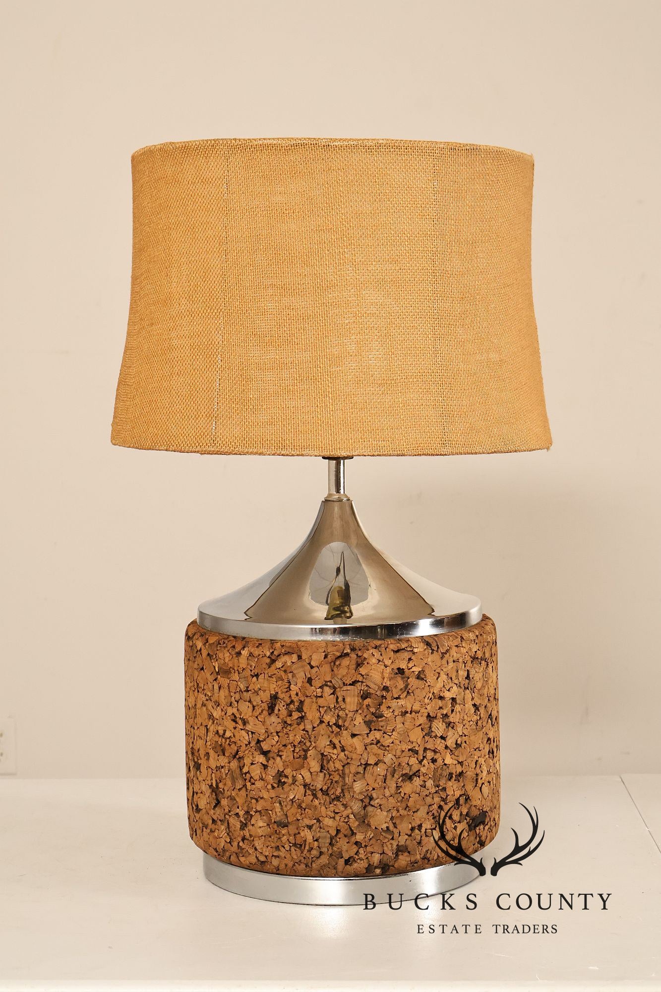 Leviton Mid Century Modern Pair of Cork Table Lamps