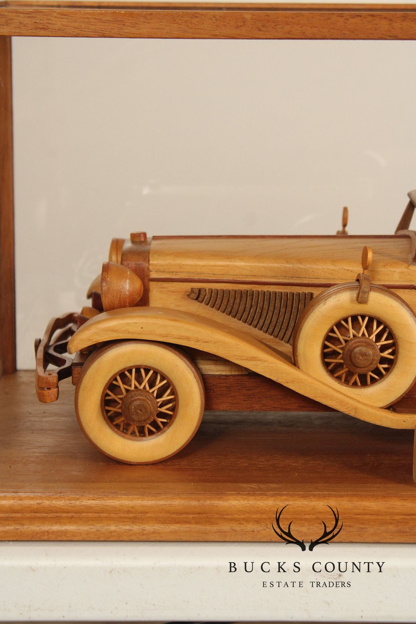 Carved Wood 1930 Duesenberg Model J in Display Case