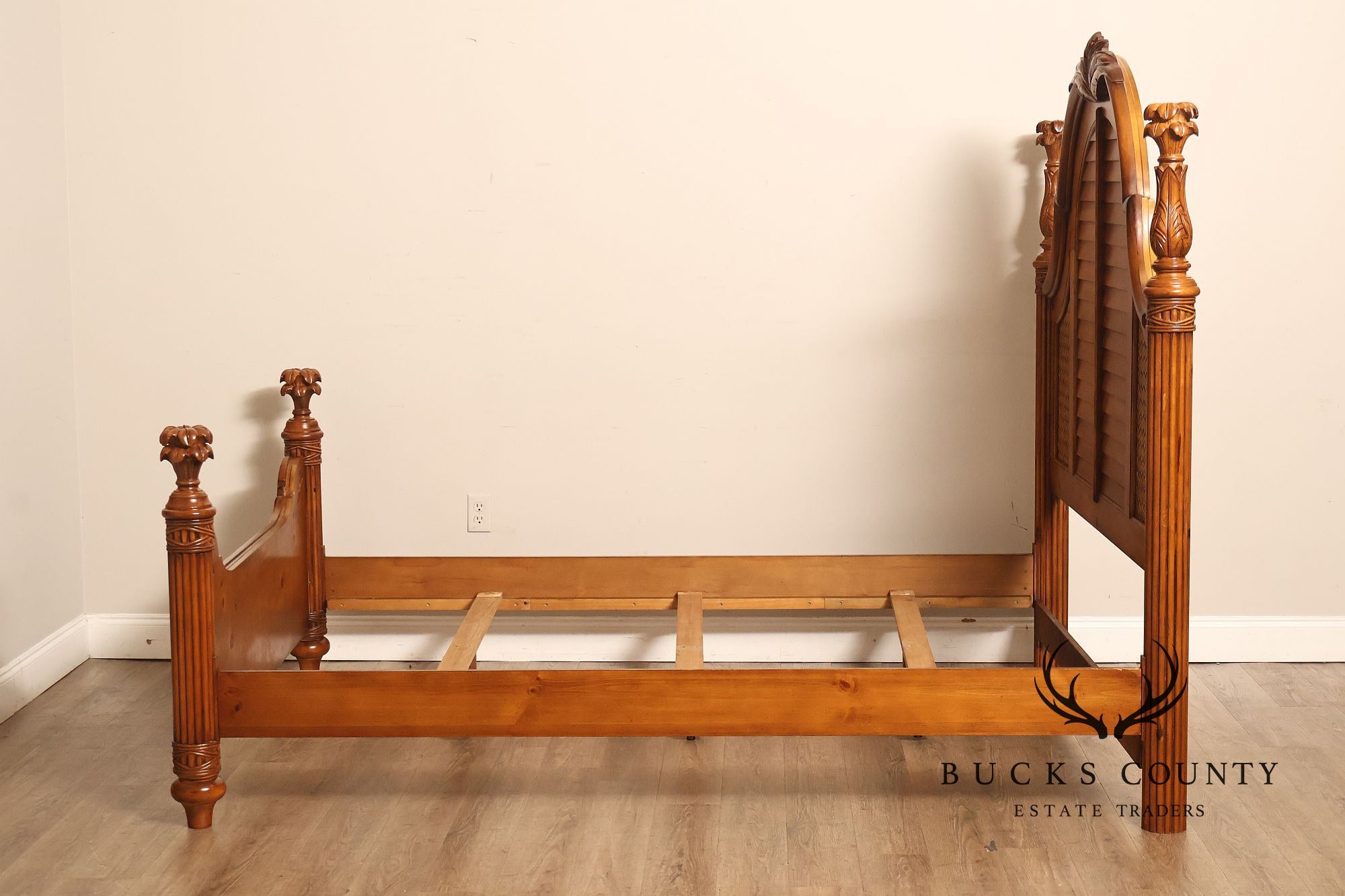 Tropical British Colonial Style Carved Wood Queen Poster Bed