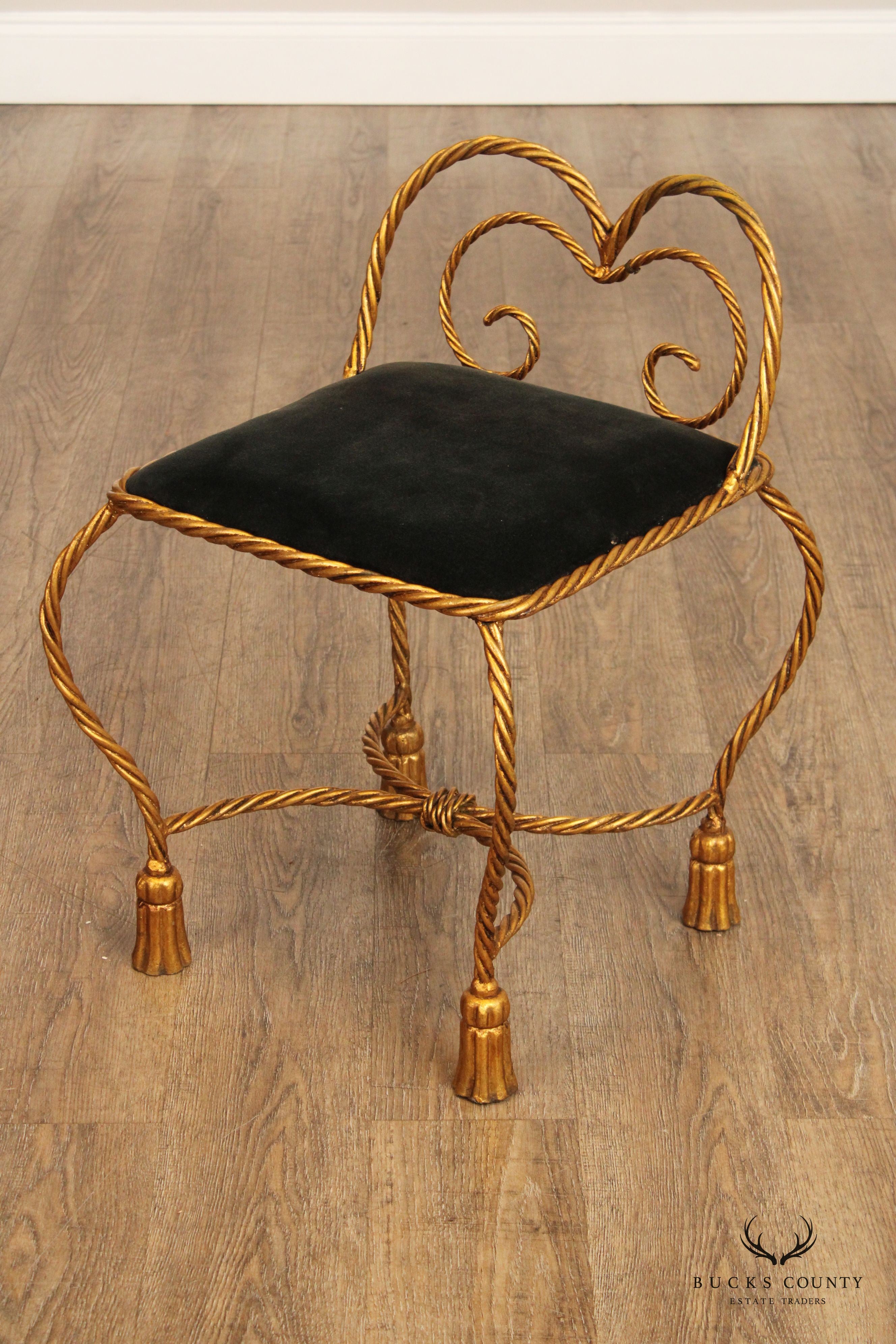 Edward P. Paul Italian Gilt Metal Rope Twist Vanity Bench