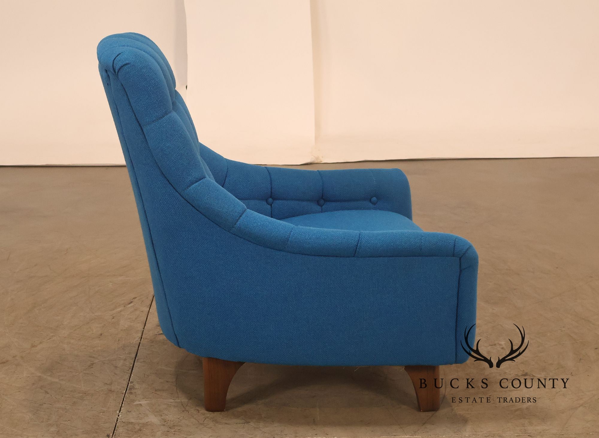 Vintage Schnadig Mid Century Modern Blue Upholstered Tufted Lounge Chair