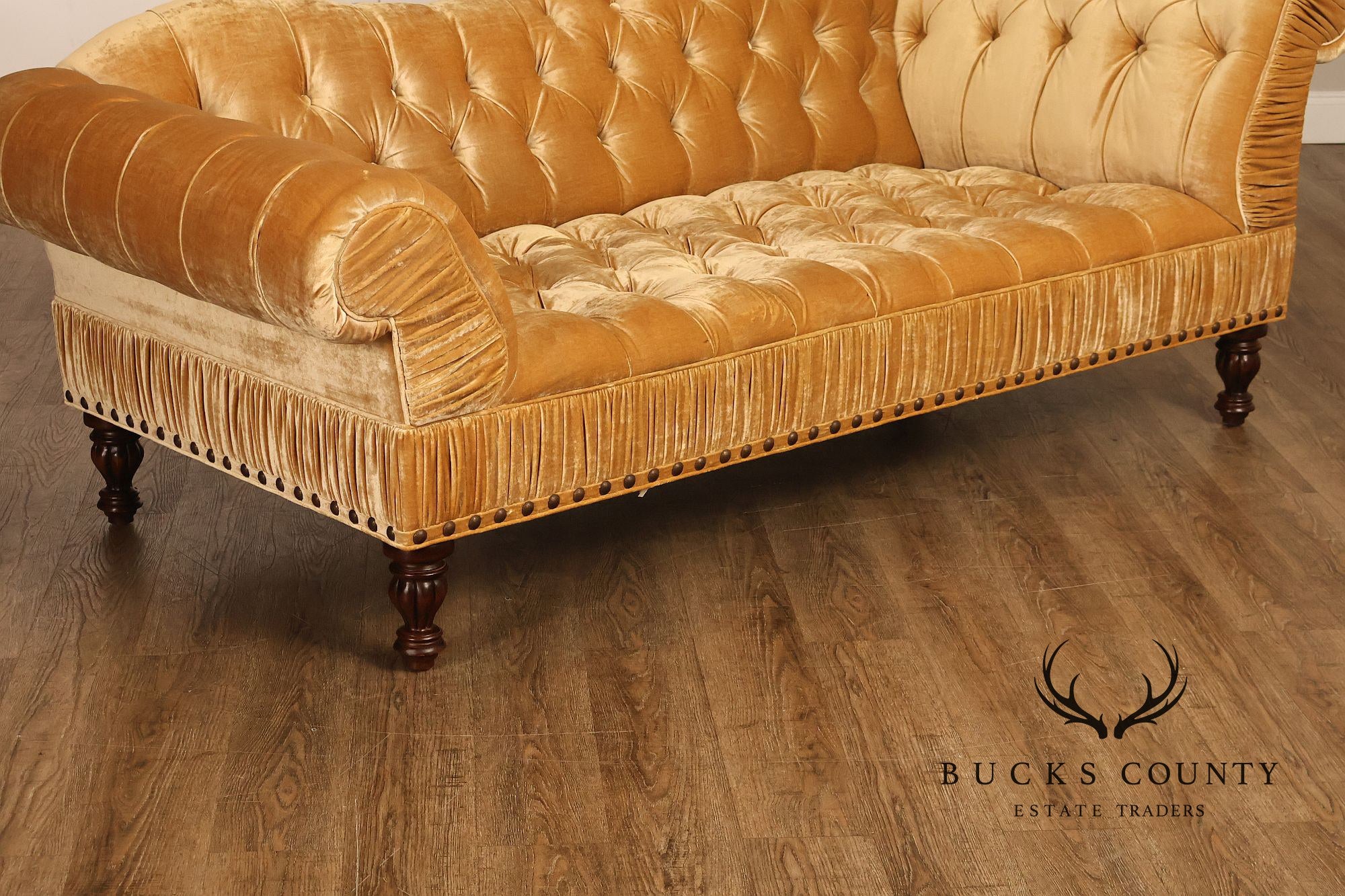 EJ Victor Victorian Revival Pair of Serpentine Tufted Velvet Sofas