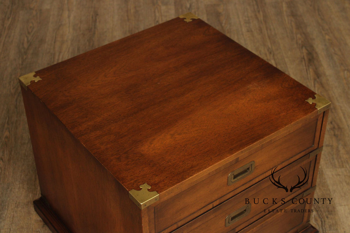 Hekman Campaign Style Mahogany Three-Drawer Nightstand With Brass Accents