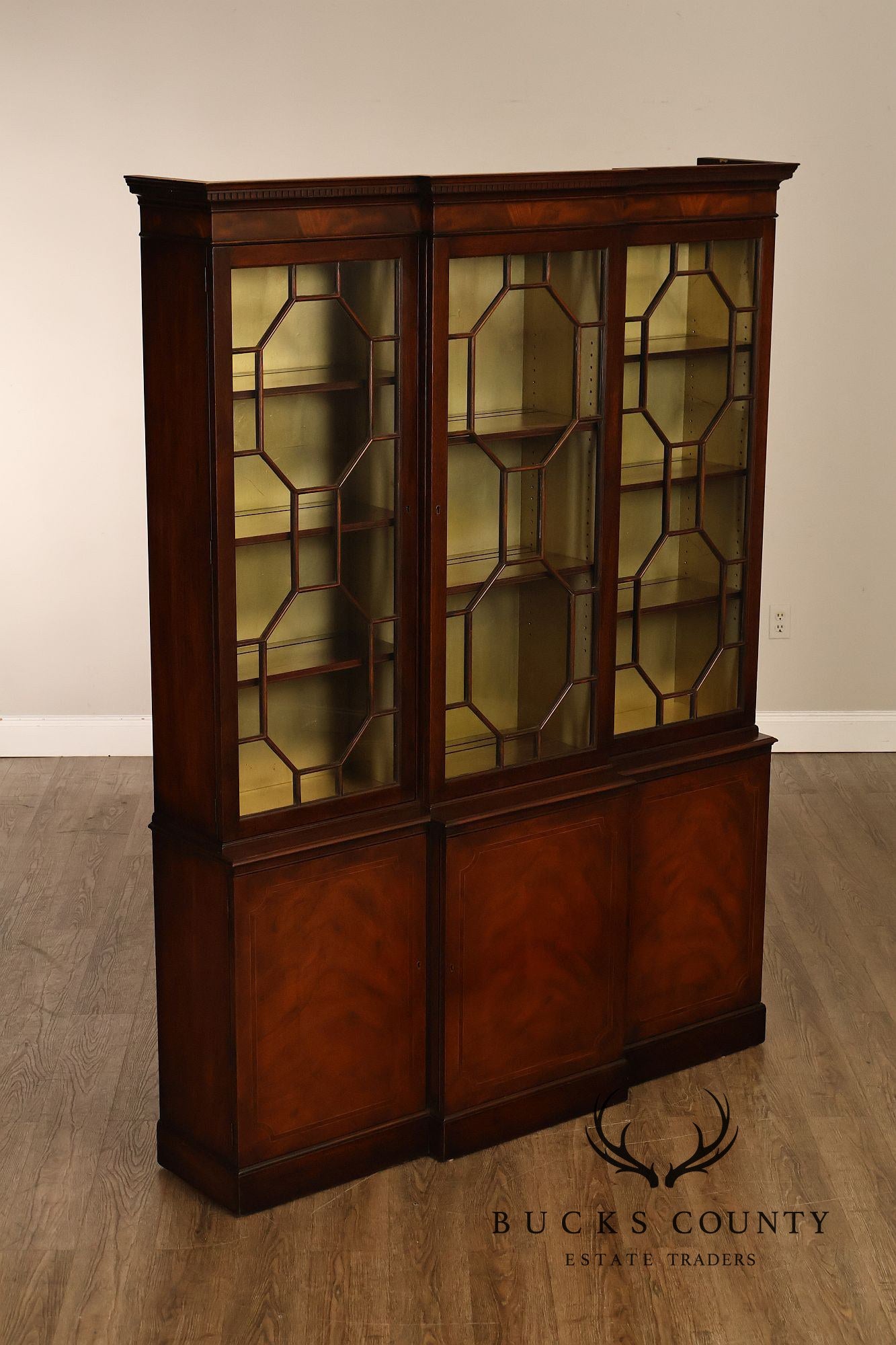 Baker Georgian Style Mahogany Breakfront Bookcase