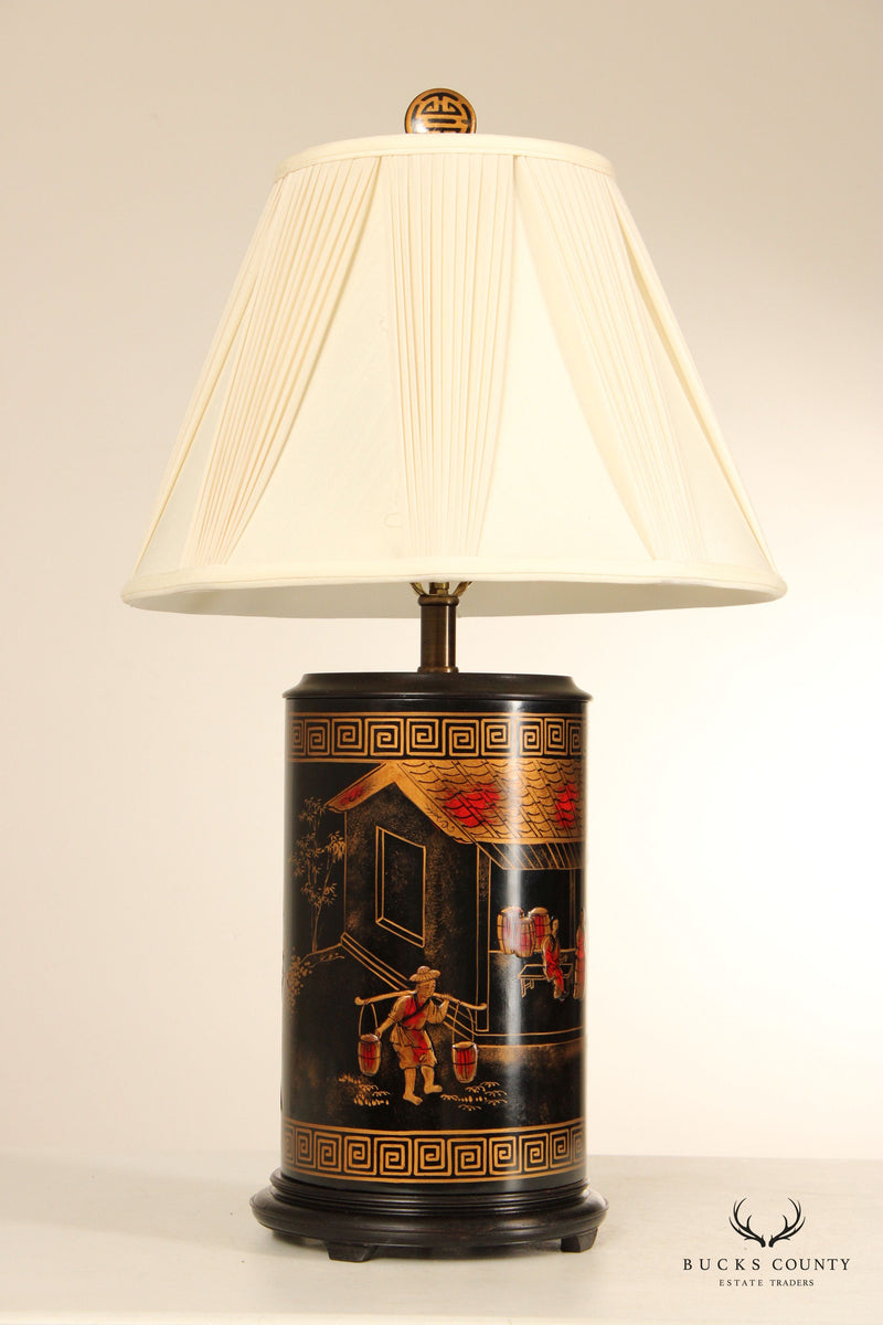 Maitland Smith Chinoiserie Painted Pair of Tea Caddy Table Lamps