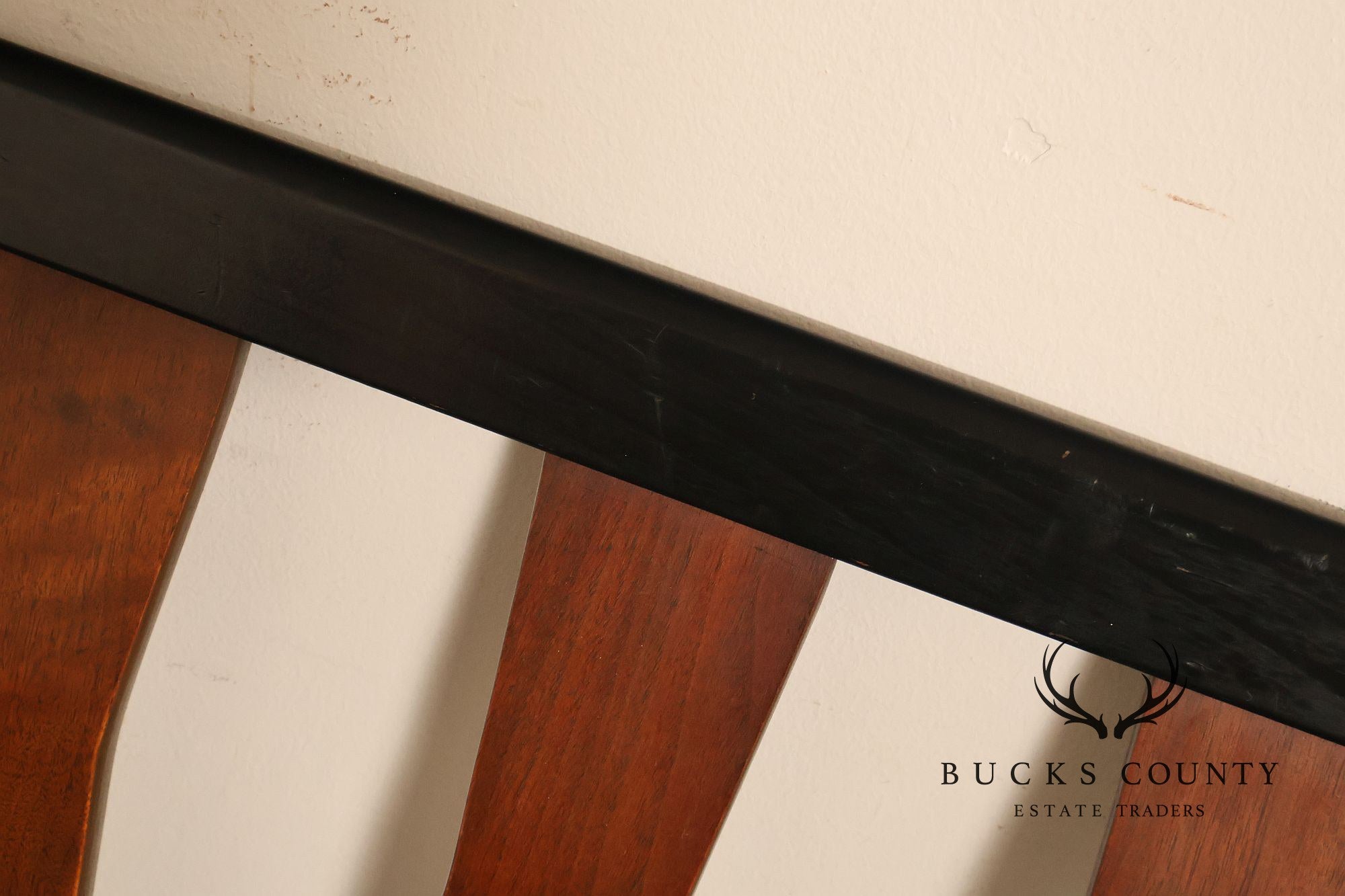 Mid Century Modern King Size Headboard with Ebony Frame and Walnut Bentwood Slats