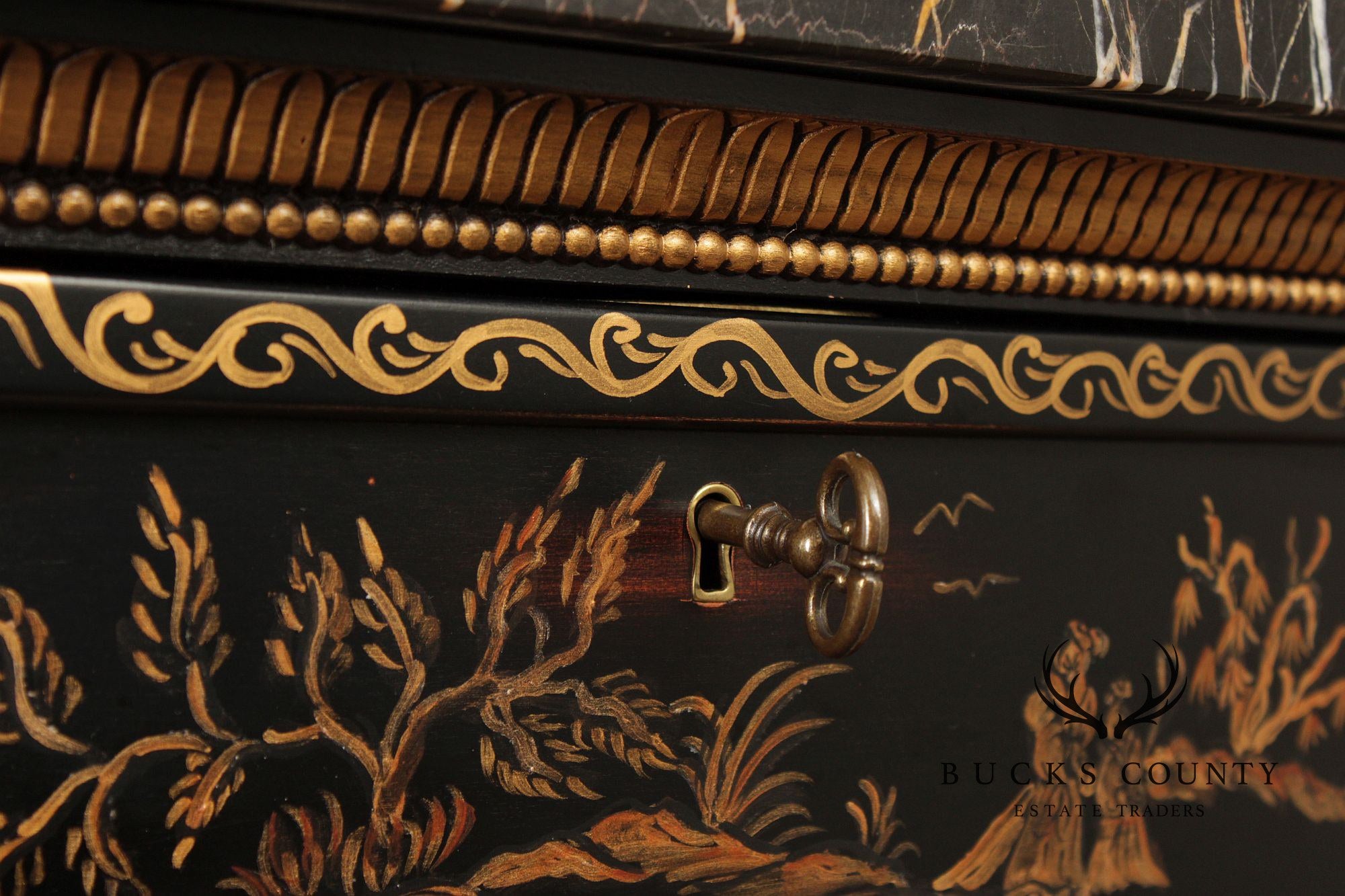 EJ Victor Newport Historic Collection Chinoiserie Marble Top Sideboard