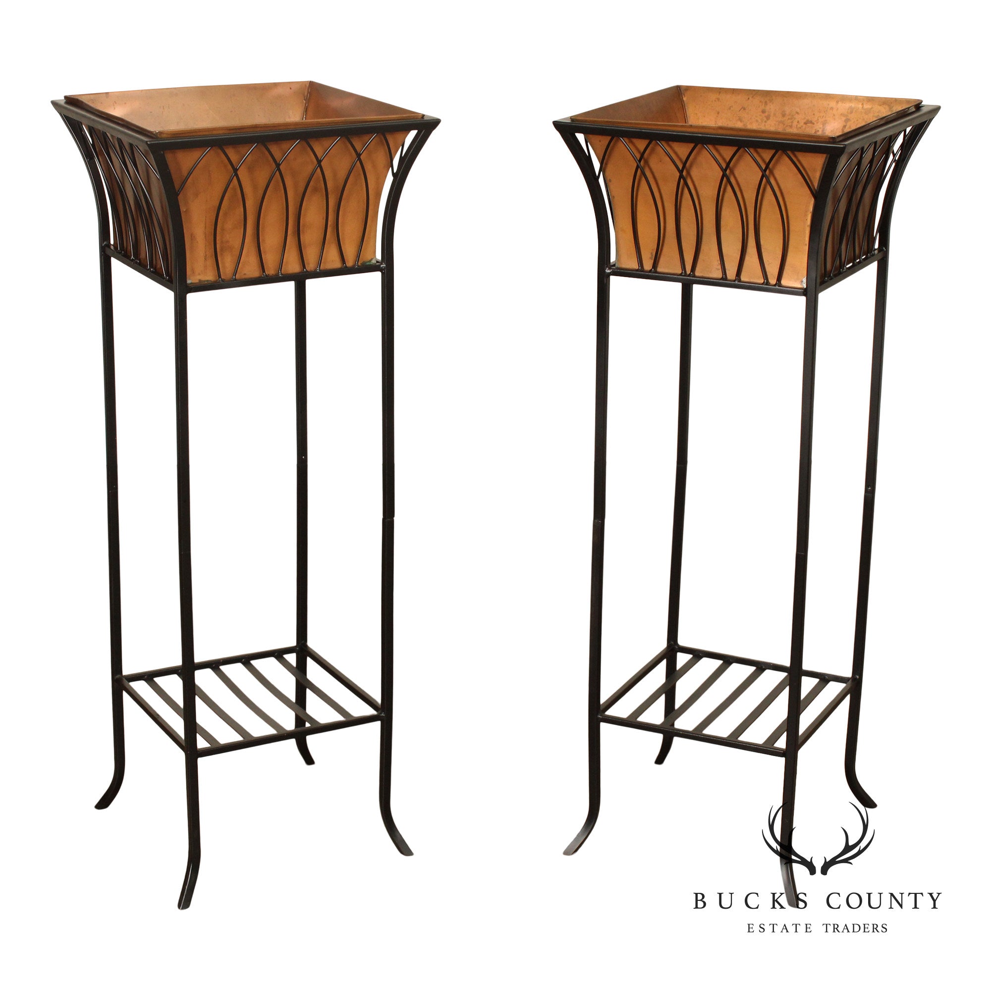 Smith & Hawken Pair of Steel and Copper Plant Stands