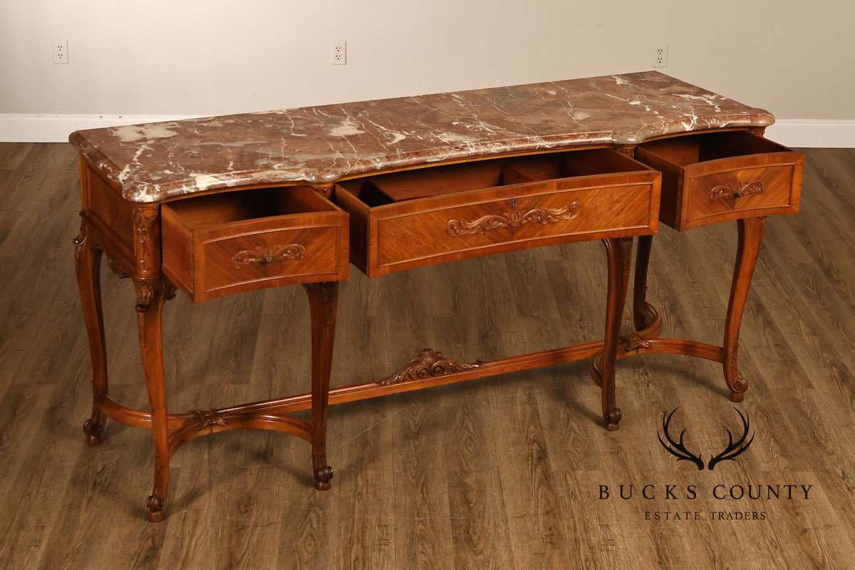 Antique French Louis XV Style Carved Walnut Marble Top Sideboard