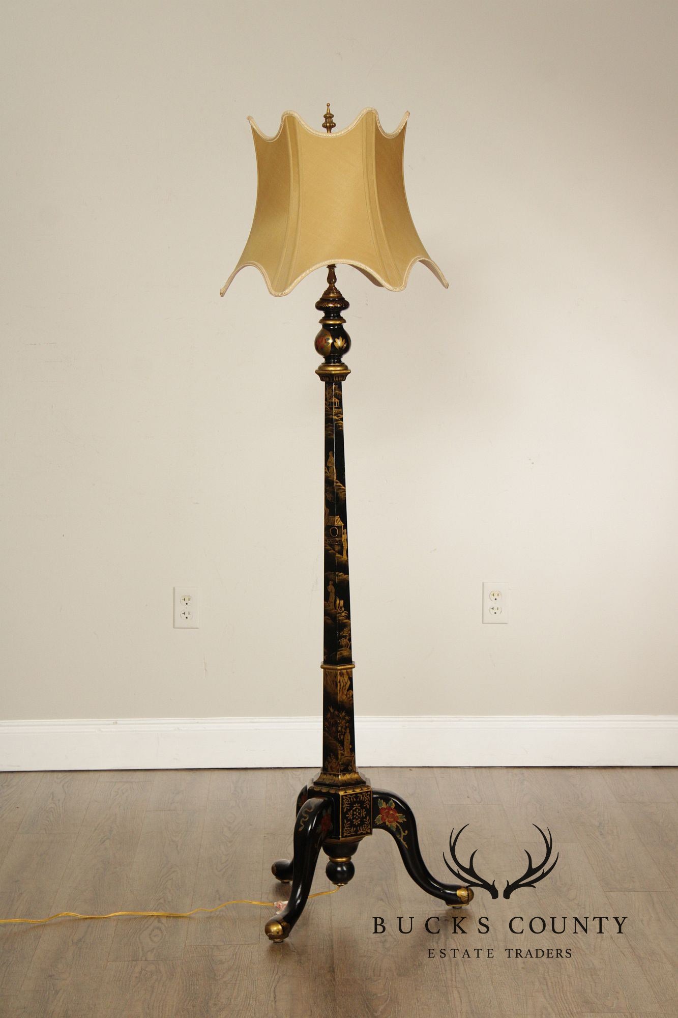 Chelsea House Chinoiserie Decorated Black Lacquer Floor Lamp