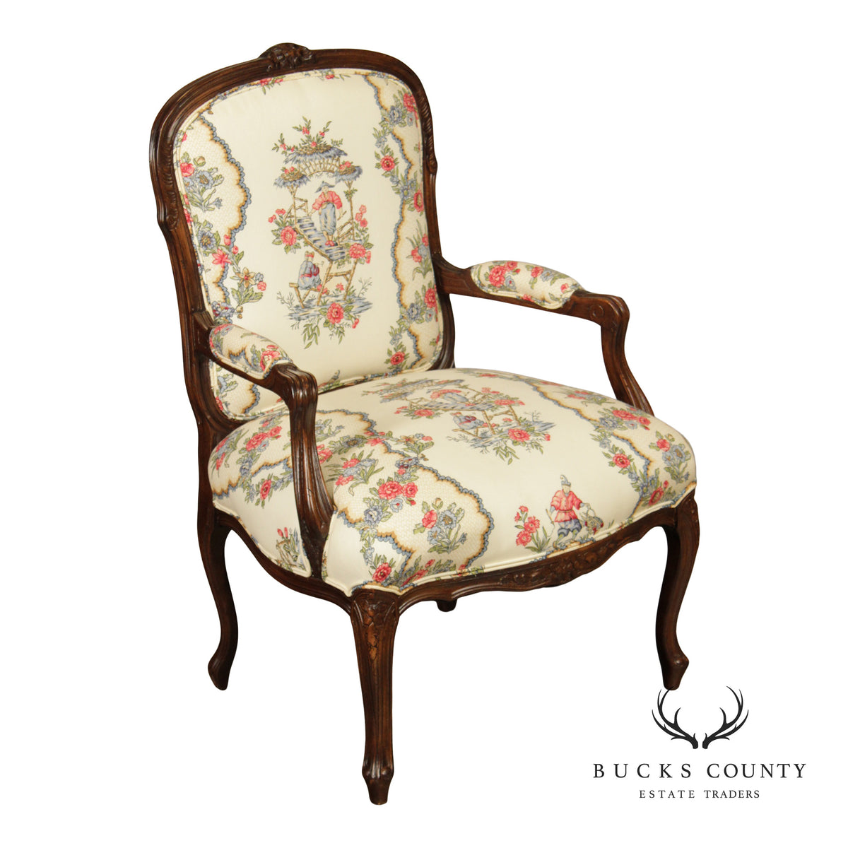 French Louis XV Style Mahogany Fauteuil Armchair