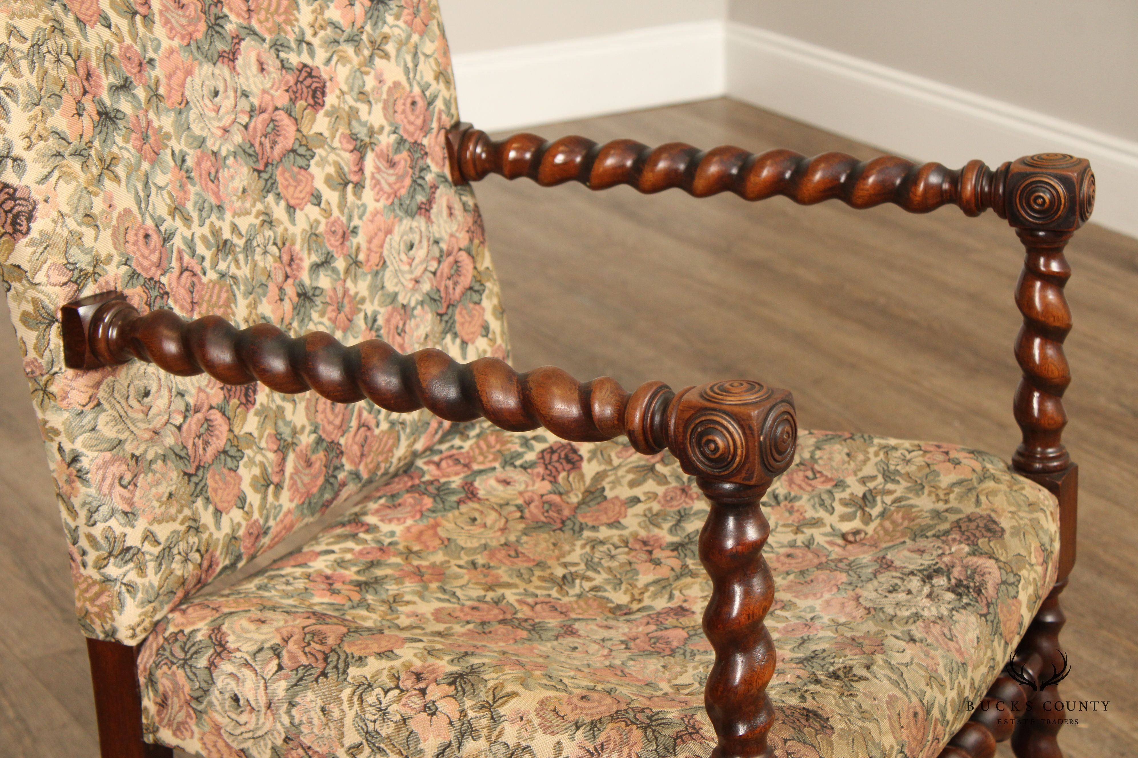 Jacobean Revival Antique Walnut Barley Twist Armchair