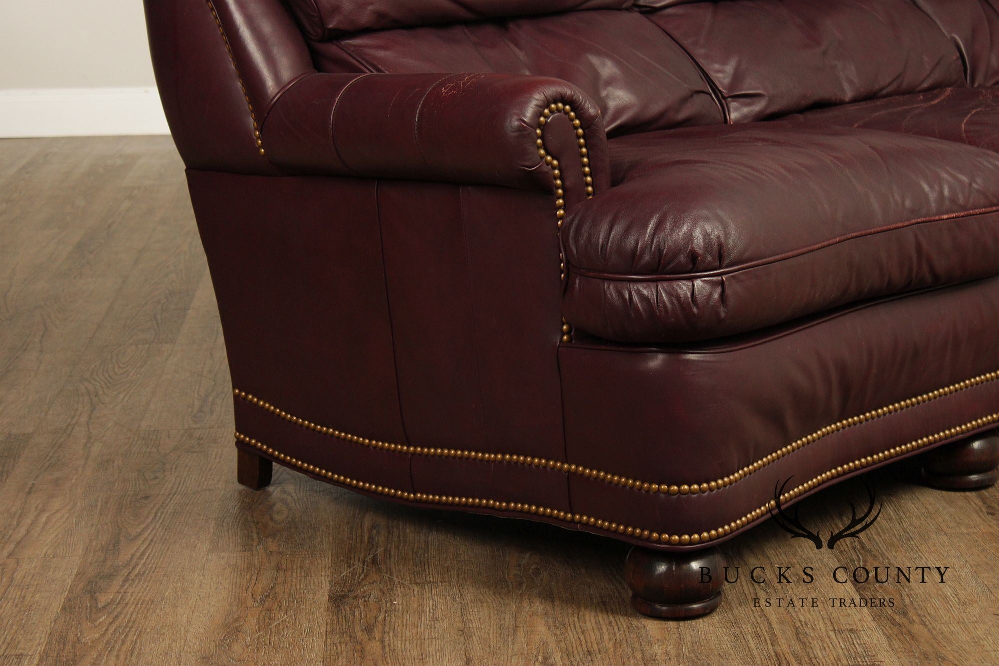 Hancock & Moore Burgundy Leather Nailhead Trim Sofa