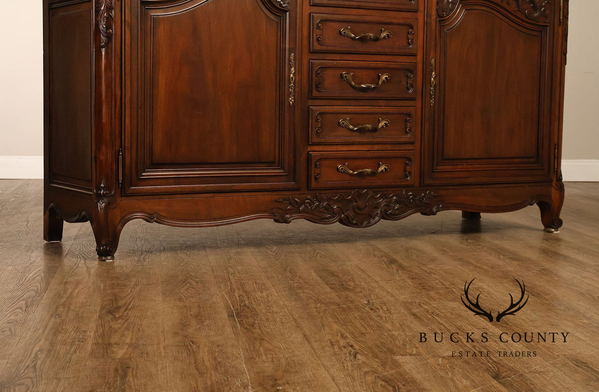 French Louis XV Style Carved Walnut Marble Top Sideboard