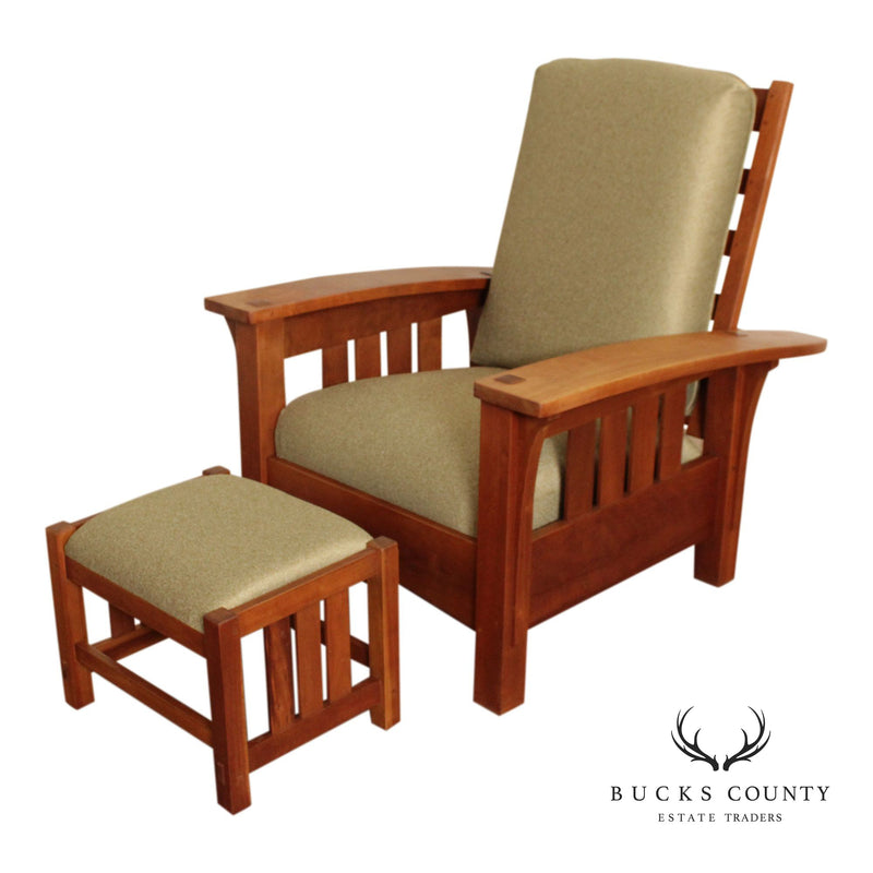 Stickley Mission Collection Cherry Bow Arm Morris Chair and Ottoman