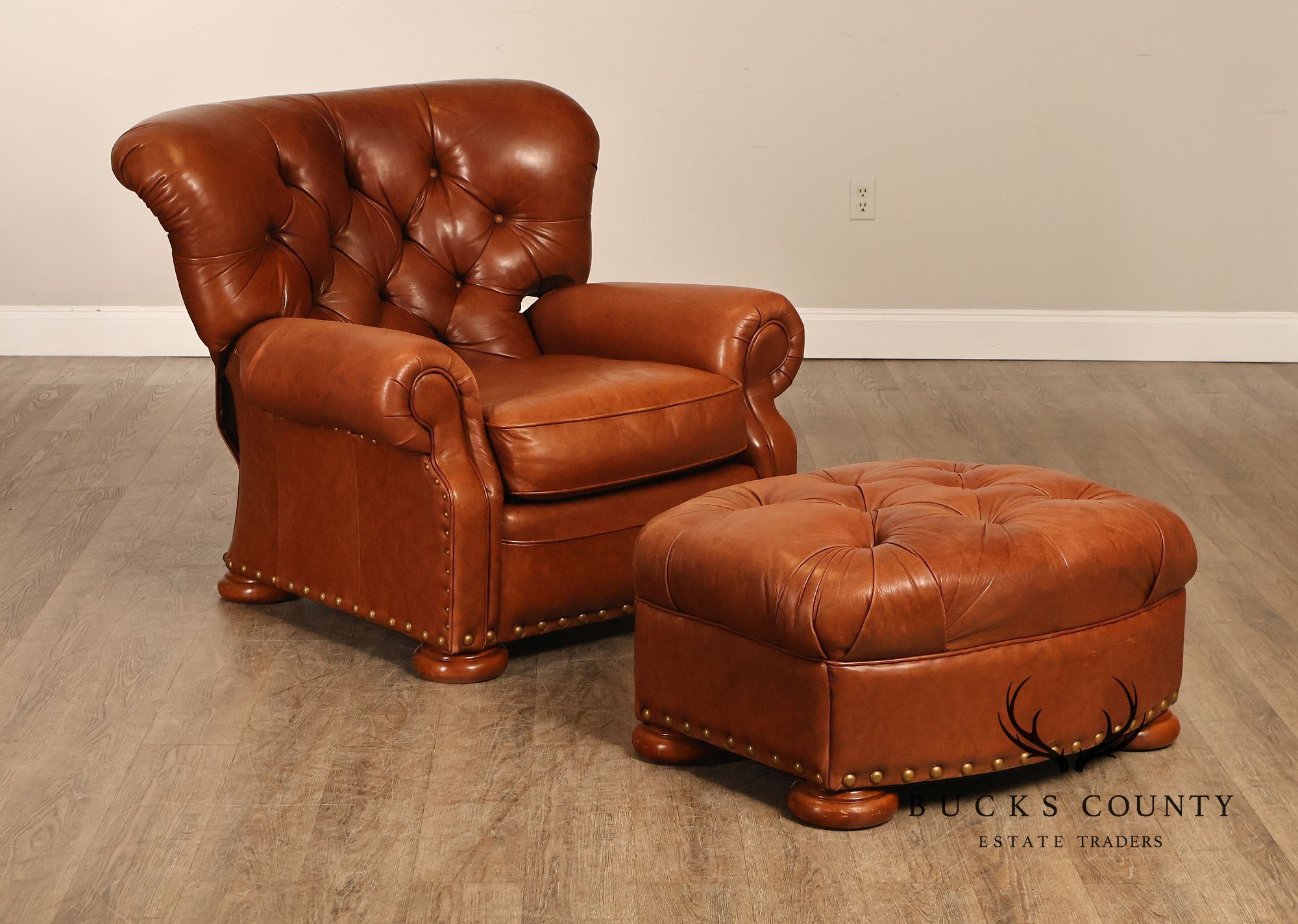 La-Z-Boy Tufted Leather Recliner Chair and Ottoman