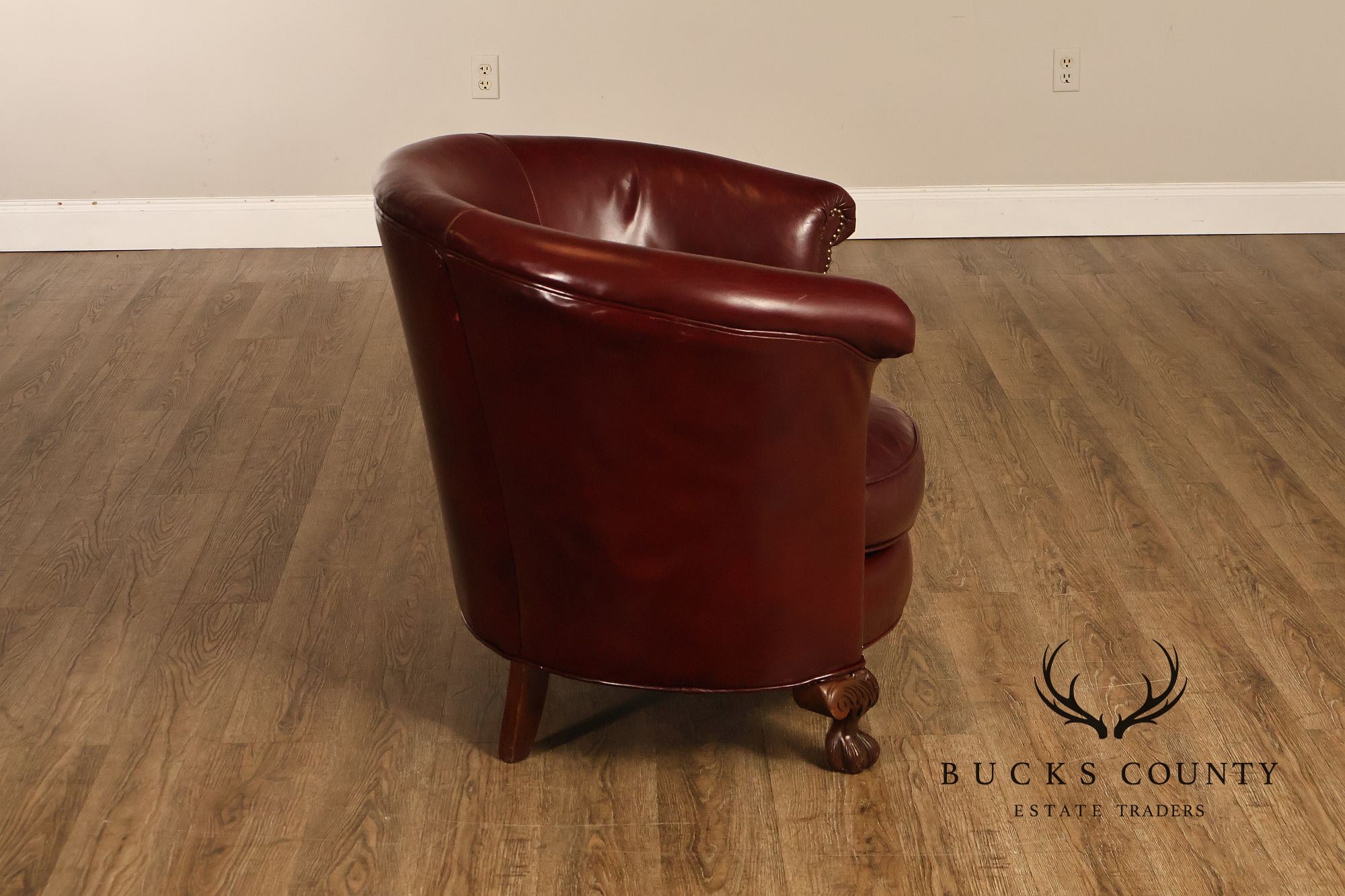 Old Hickory Tannery Burgundy Leather Nailhead Trim Club Chair