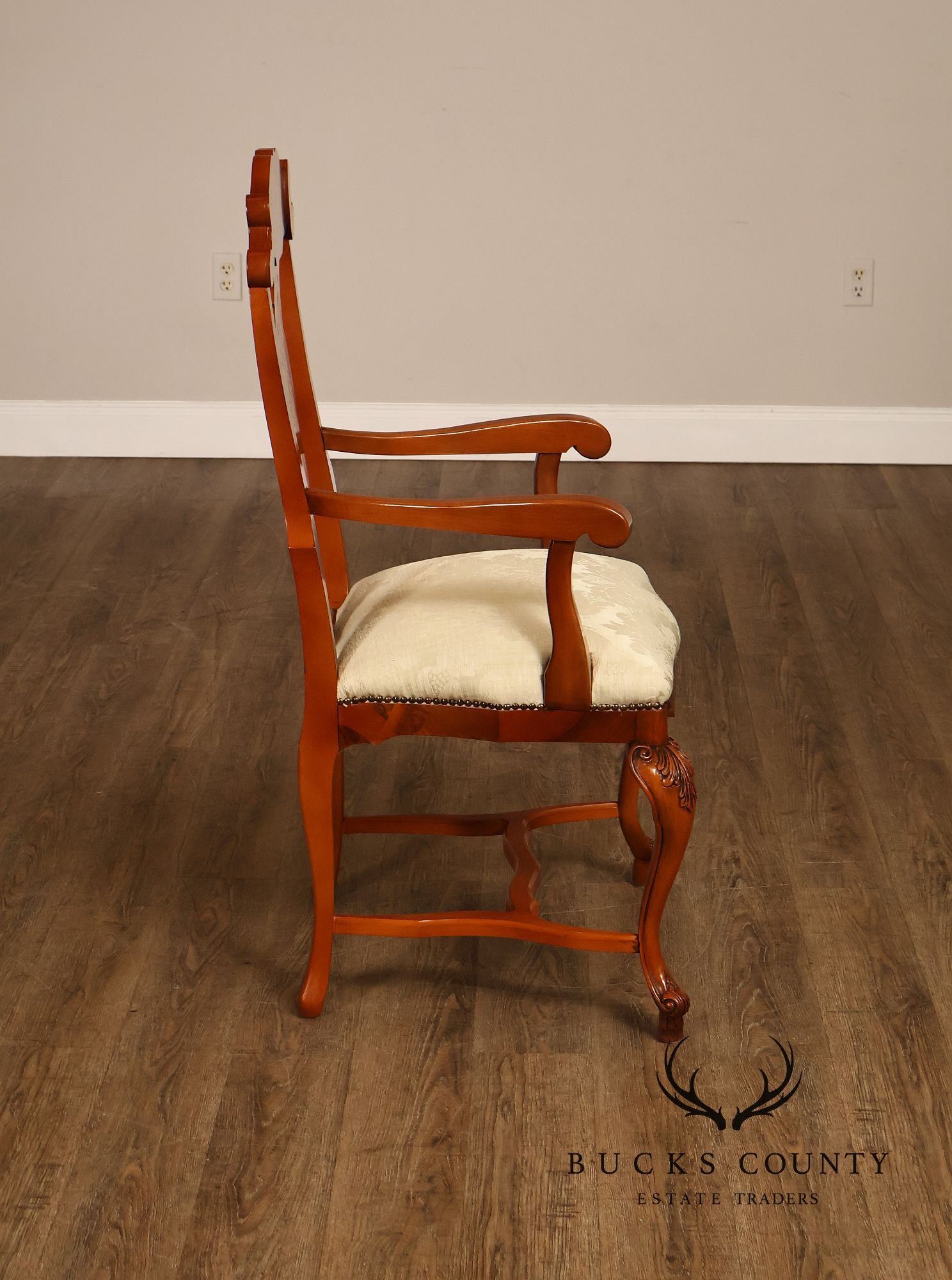 Italian Baroque Style Set of Eight Inlaid Olive Wood Dining Chairs
