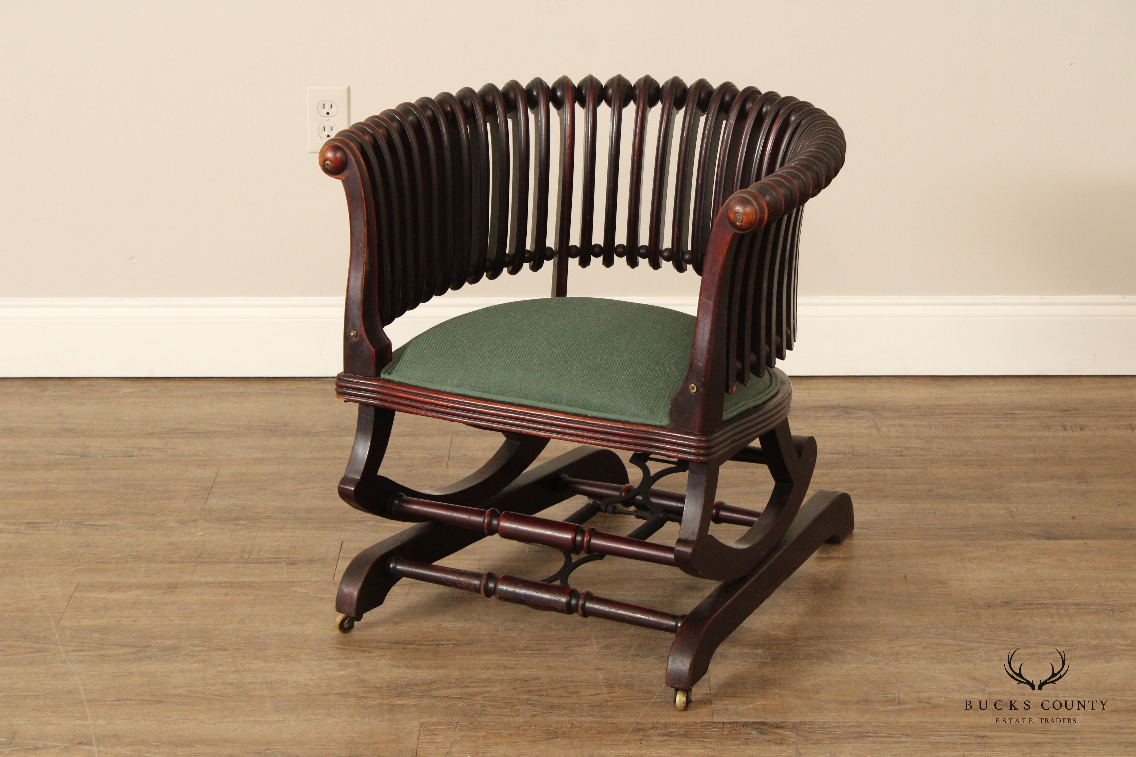 HUNZINGER ANTIQUE CARVED MAHOGANY 'LOLLIPOP' PLATFORM ROCKER