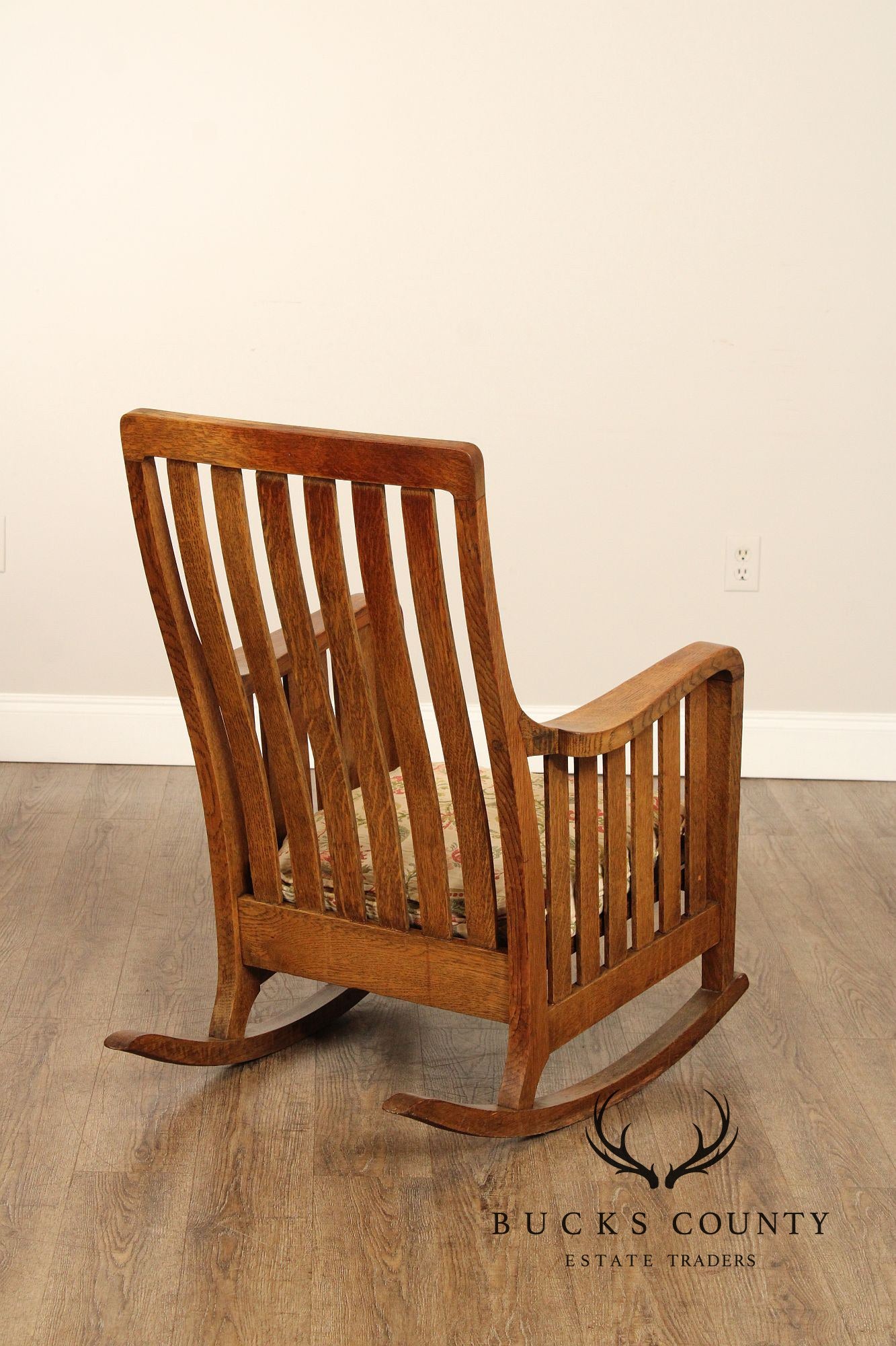 Antique Arts & Crafts Slatted Oak Rocker