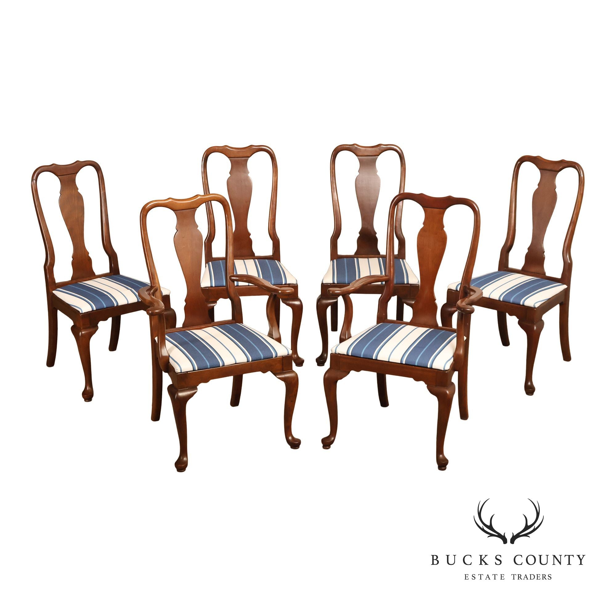 Ethan Allen Queen Anne Style Set Of Six Cherry Dining Chairs