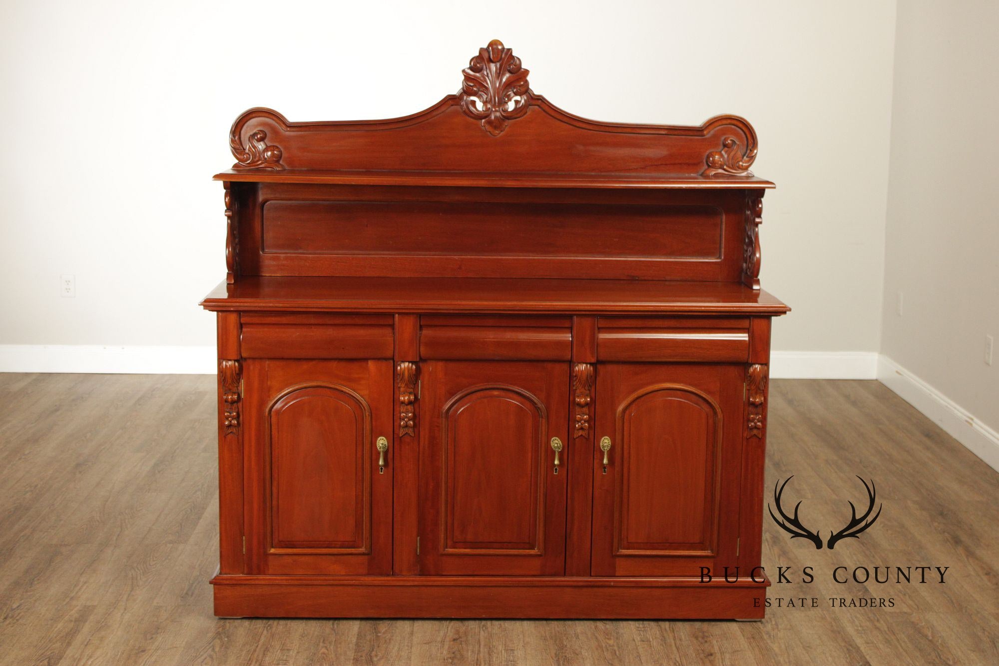Carved Mahogany Empire Style Sideboard With Back Bar