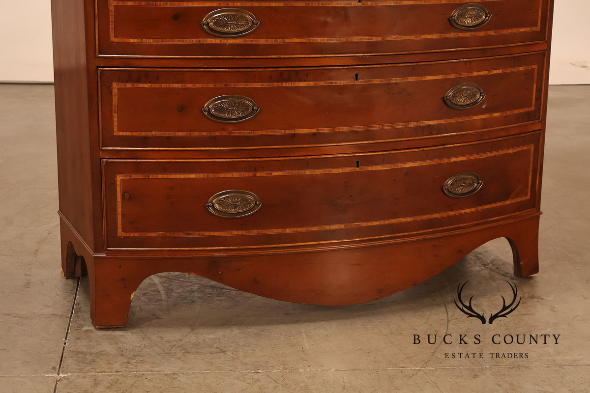 Georgian Style Inlaid Yew Wood Bow Front Bookcase Bureau China Cabinet