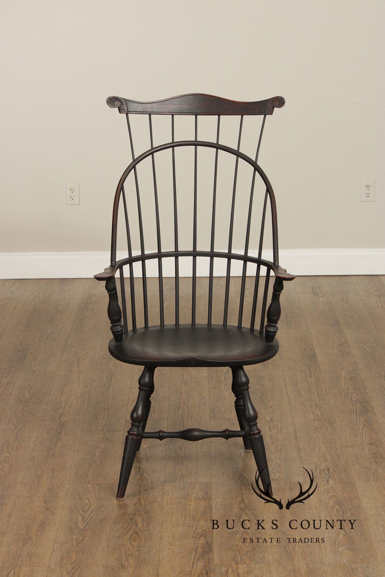 Custom Crafted Pair of Ebonized Sack-Back Windsor Armchairs