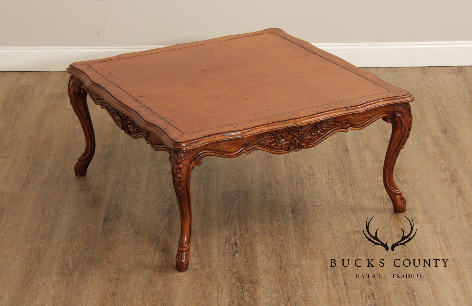 French Country Style  Square Carved Coffee Table