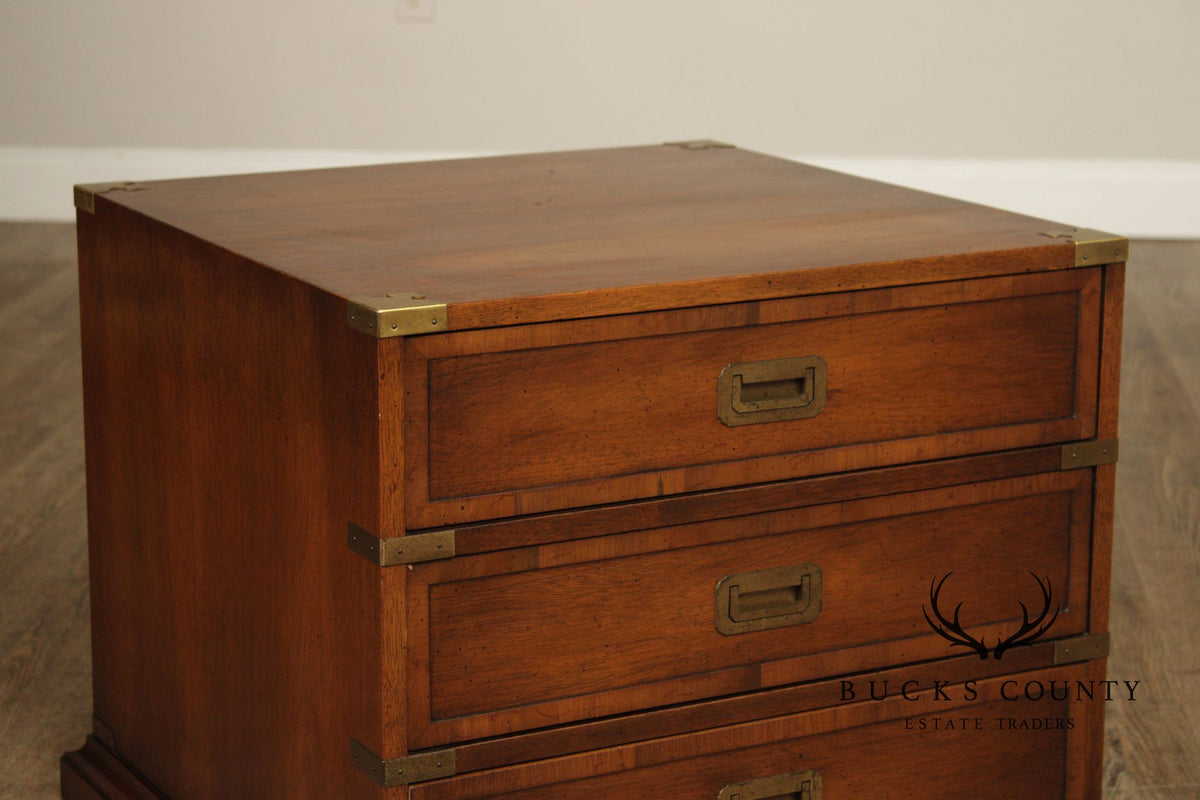 Hekman Campaign Style Mahogany Three-Drawer Nightstand With Brass Accents