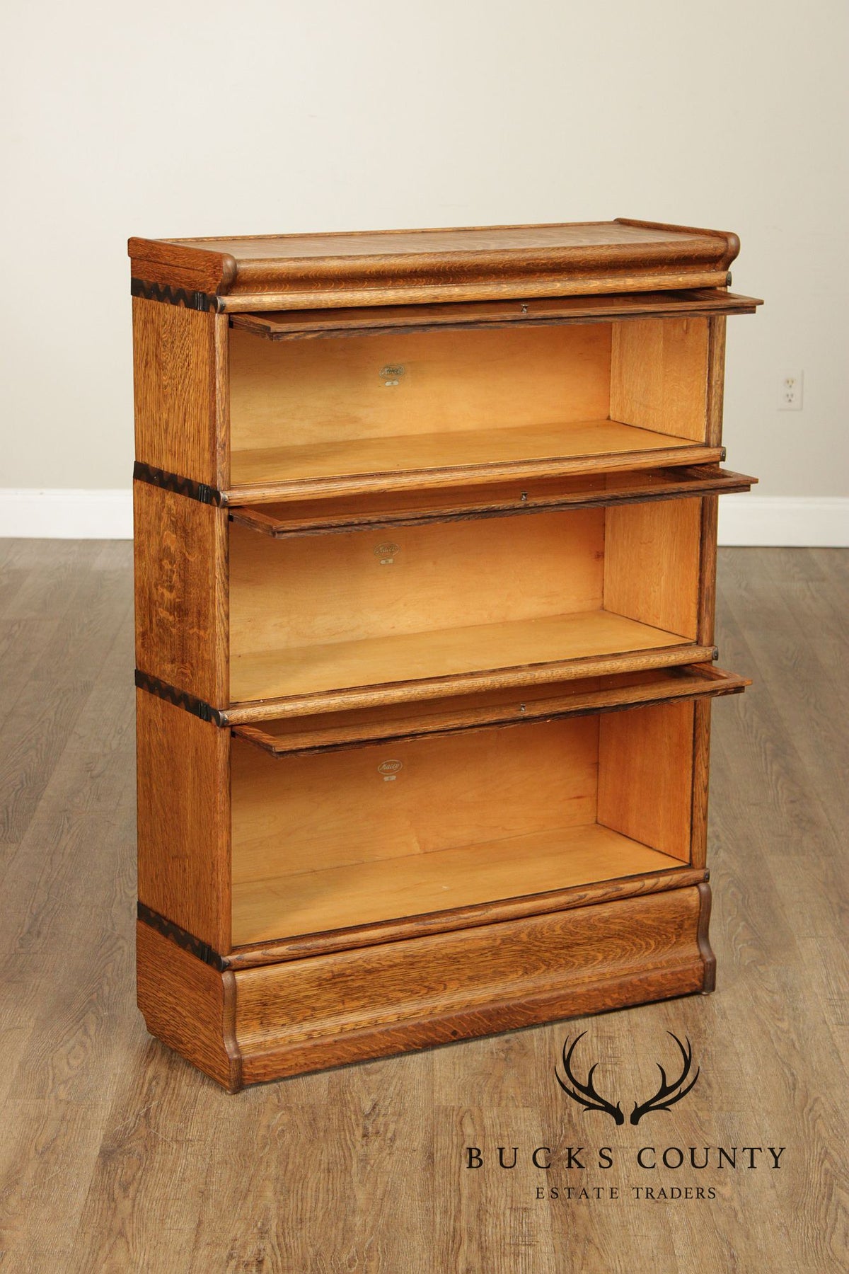 Antique Macey Oak Three Stack Barrister Bookcase