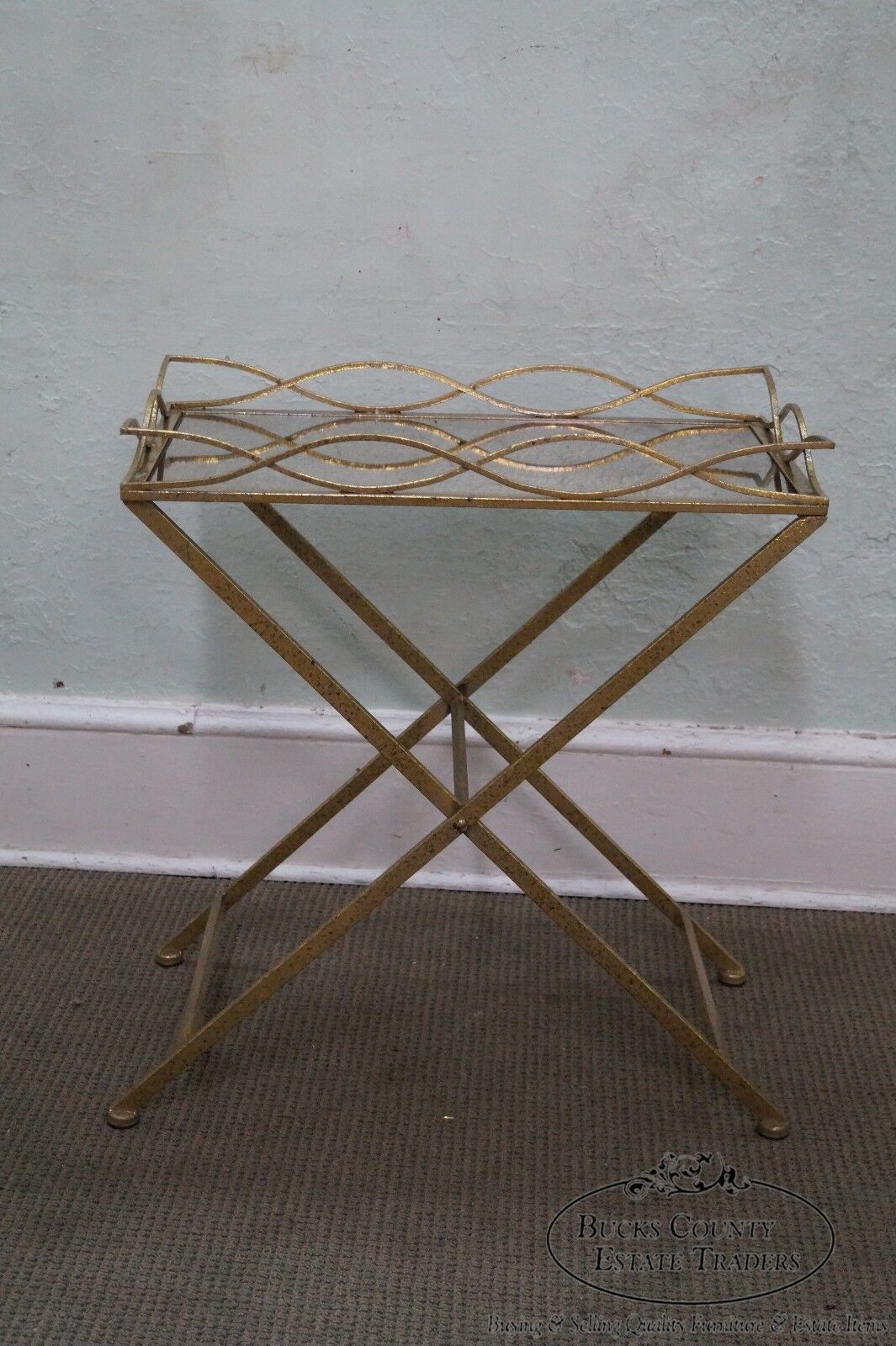 Regency Style Gilt Metal Mirror Top Serving Table