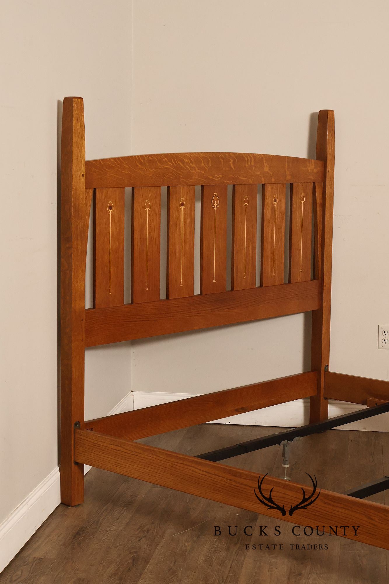Stickley Mission Collection Harvey Ellis Inlaid Oak Queen Bed
